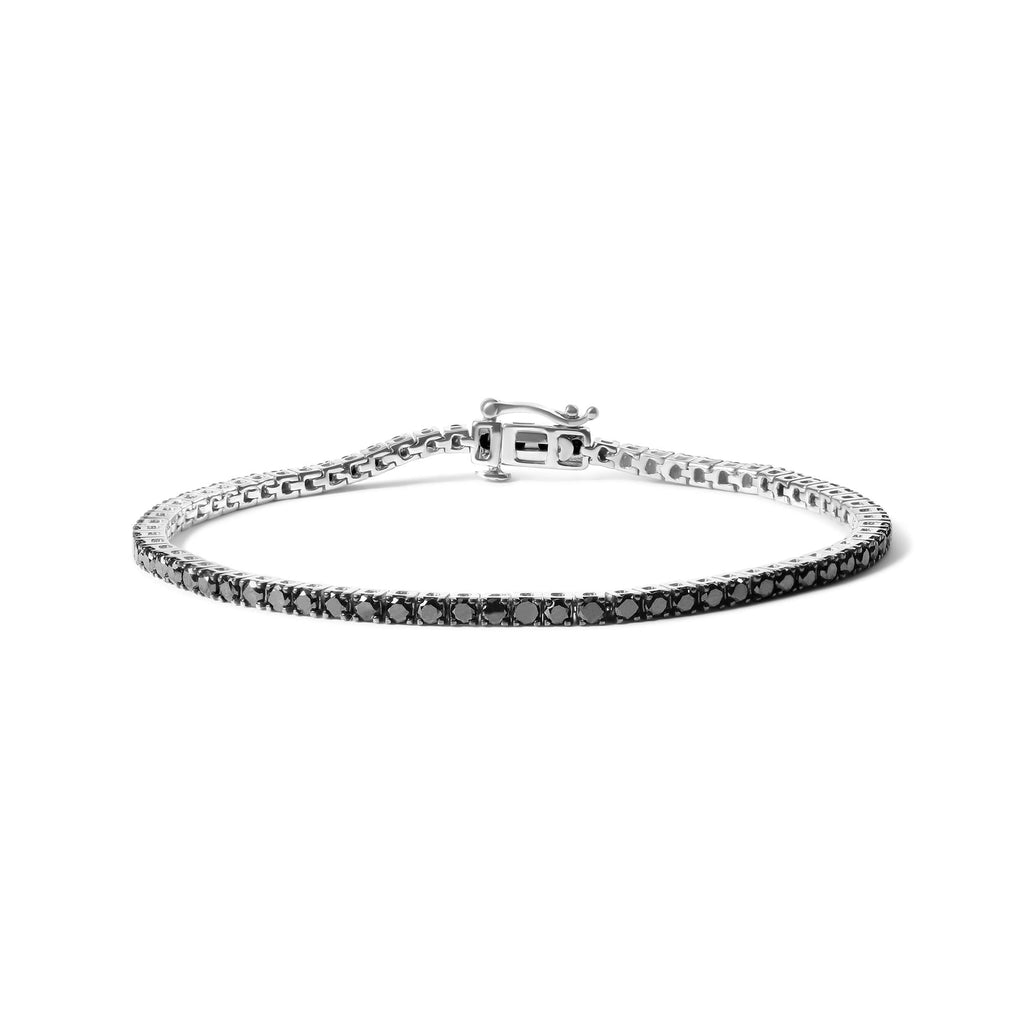 .925 Sterling Silver 4-Prong Set Treated Black Round-Cut Diamond Classic Tennis Bracelet (Black Color, I2-I3 Clarity) - 7.25" - Friggin Jewelry