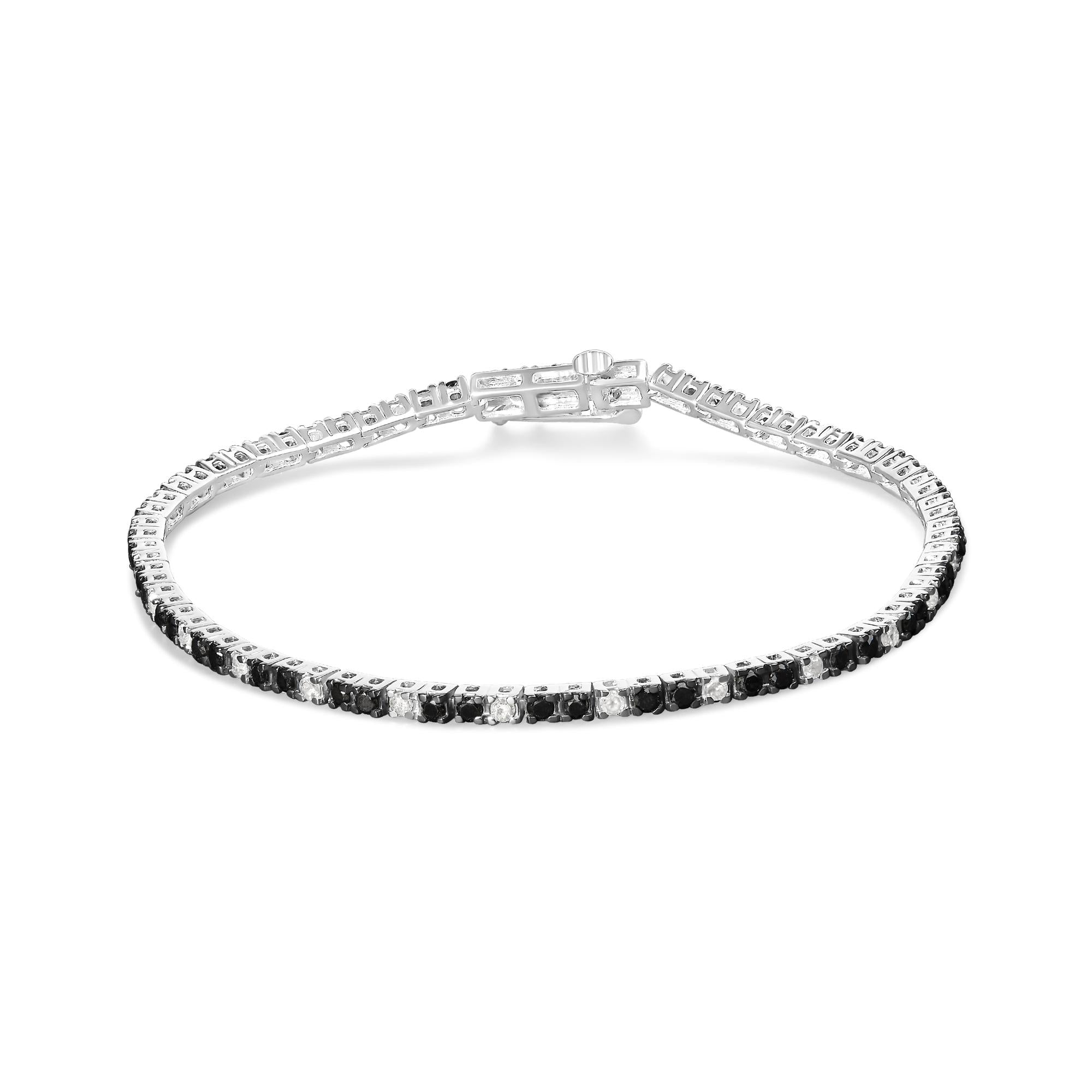 Pulsera de tenis de plata de ley 925 con diamantes blancos y negros de 2,0 quilates (color IJ, claridad I2-I3) - 18 cm - Friggin Jewelry