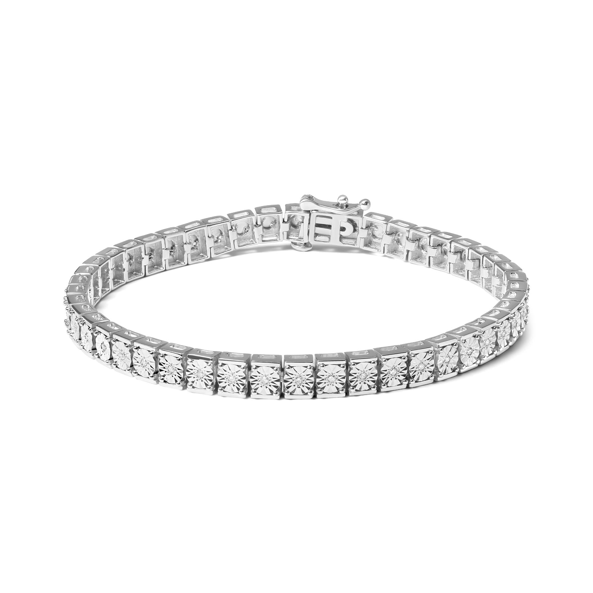 Bracciale a maglie da 7,25" in argento sterling 925 con diamanti da 1/10 ct (colore IJ, purezza I2-I3) - Friggin Jewelry