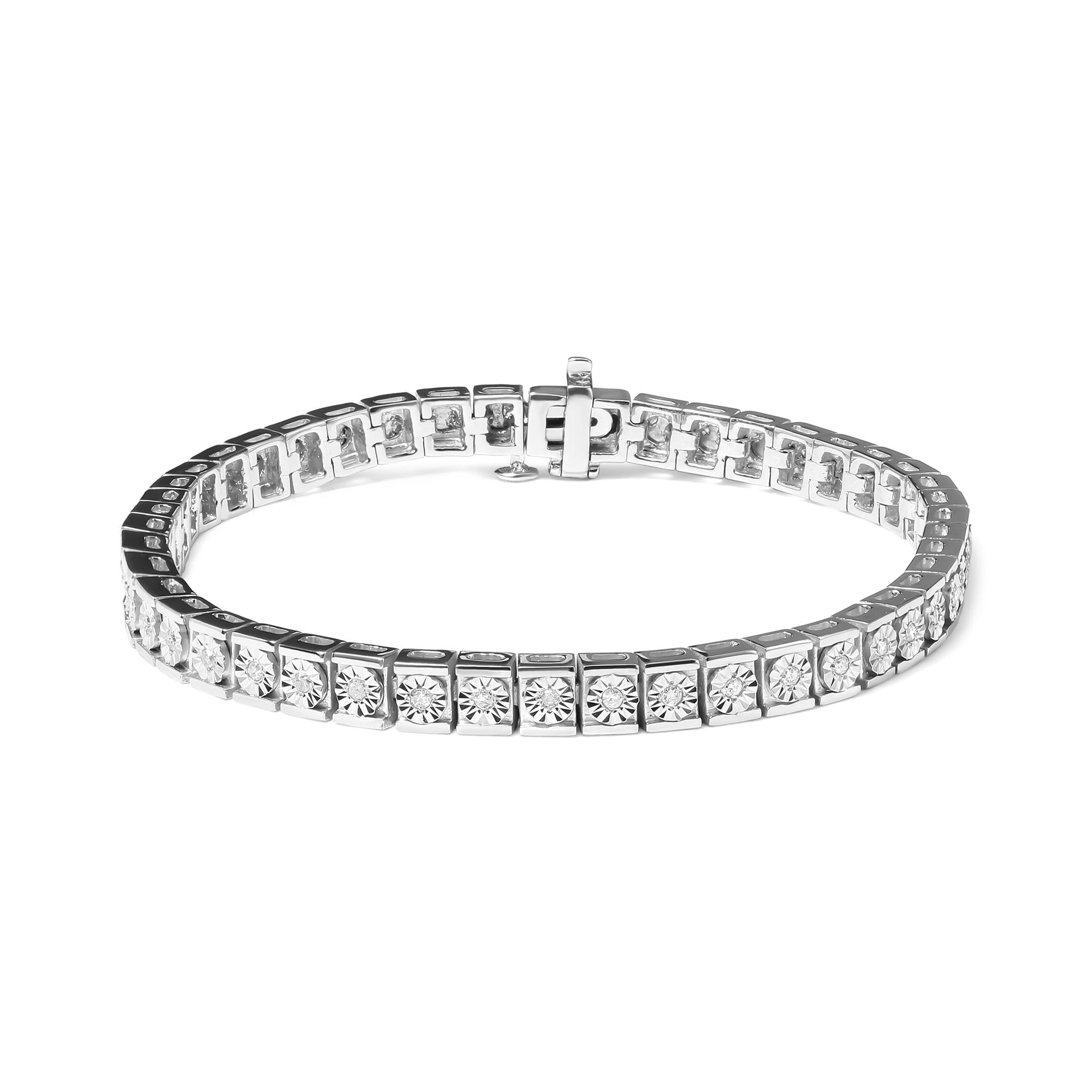 .925 Sterling Silver 1/4 Cttw Miracle Set Diamond and Bead Link 7.25" Tennis Bracelet (I-J Color, I2-I3 Clarity) - Friggin Jewelry