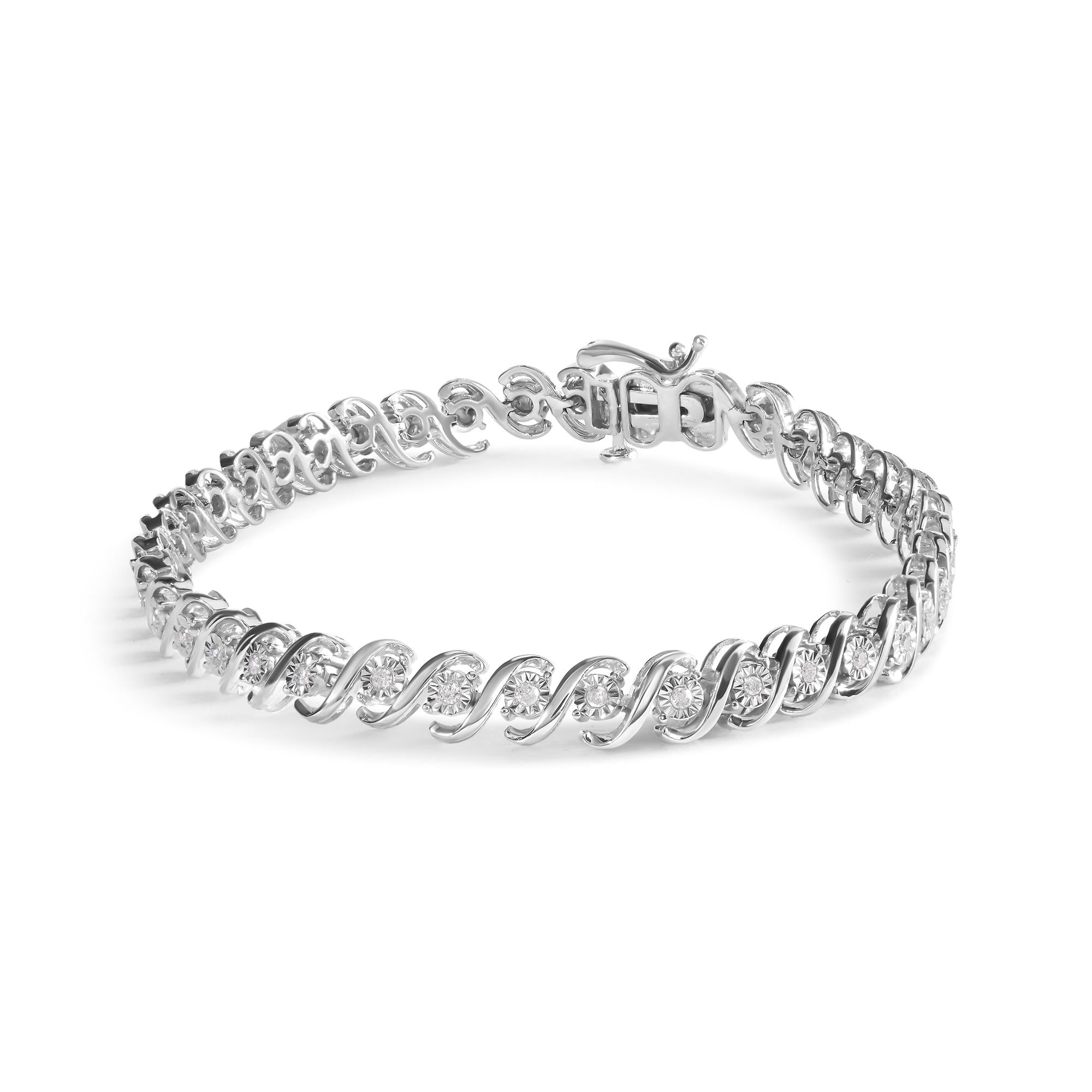 .925 Sterling Silver 1/4 Cttw Miracle Set Diamond and Beaded 7.25" Tennis Bracelet (I-J Color, I2-I3 Clarity) - Friggin Jewelry