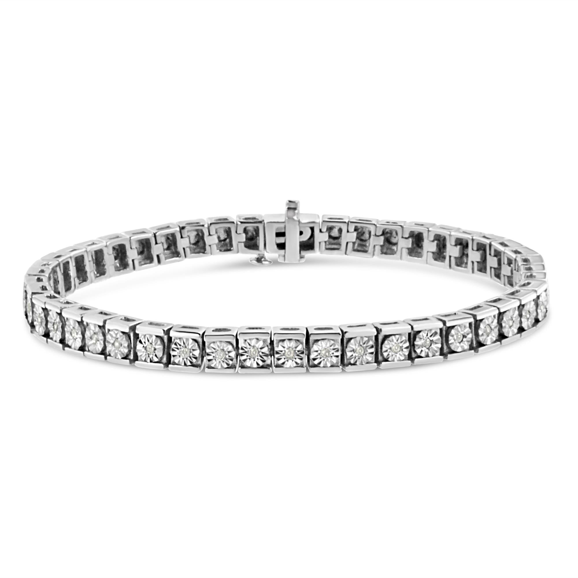 Pulsera clásica de tenis con detalles de diamantes engastados en plata de ley 925 (color IJ, claridad I2-I3) - 18,3 cm - Friggin Jewelry