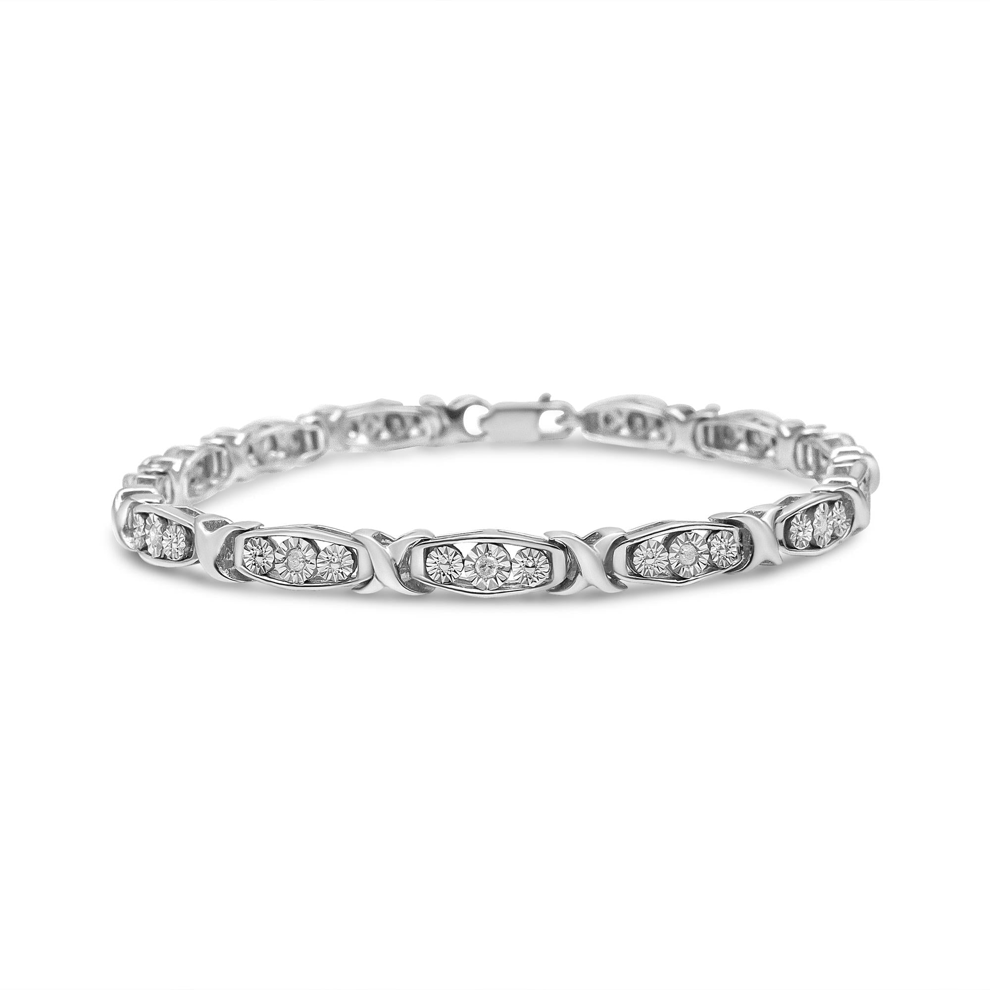 Bracciale a maglie con 3 pietre in argento sterling 925 da 1/10 ct con diamanti Miracle Set (colore IJ, qualità I2-I3) - 7,25 pollici - Friggin Jewelry
