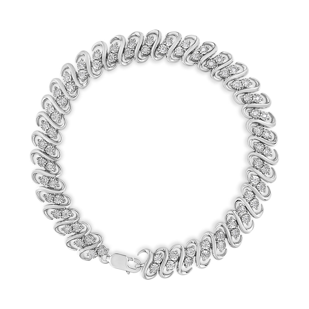 .925 Sterling 1/2 Cttw Diamond Double Row S-Link Bracelet (I-J Color, I2-I3 Clarity) - 7.25" Inches - Friggin Jewelry