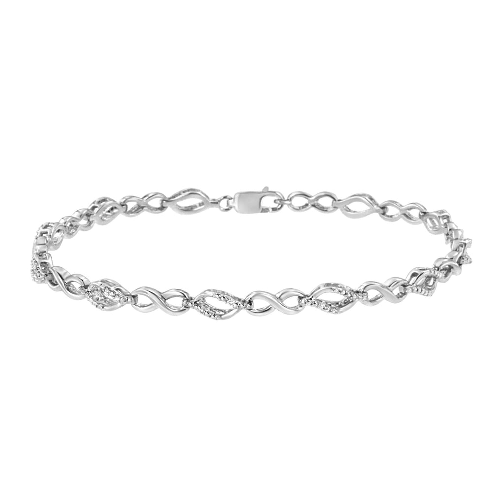 Bracciale in argento sterling 925 con maglie alternate a forma di infinito e a forma di pera e diamanti (colore IJ, purezza I3) - 7,25 pollici - Friggin Jewelry