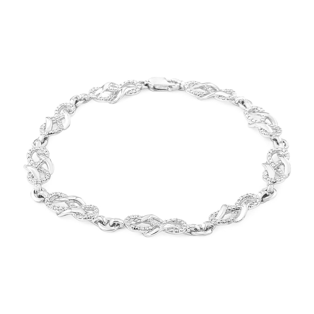.925 Sterling Silver Prong Set Diamond Accent Infinity Weave Link 7.25" Bracelet (I-J Color, I3 Clarity) - Friggin Jewelry