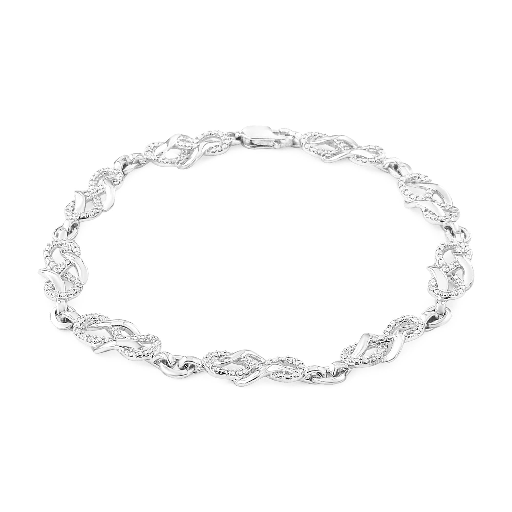 Bracciale in argento sterling 925 con maglie intrecciate a infinito e diamanti incastonati a griffe, 7,25 pollici (colore IJ, purezza I3) - Friggin Jewelry