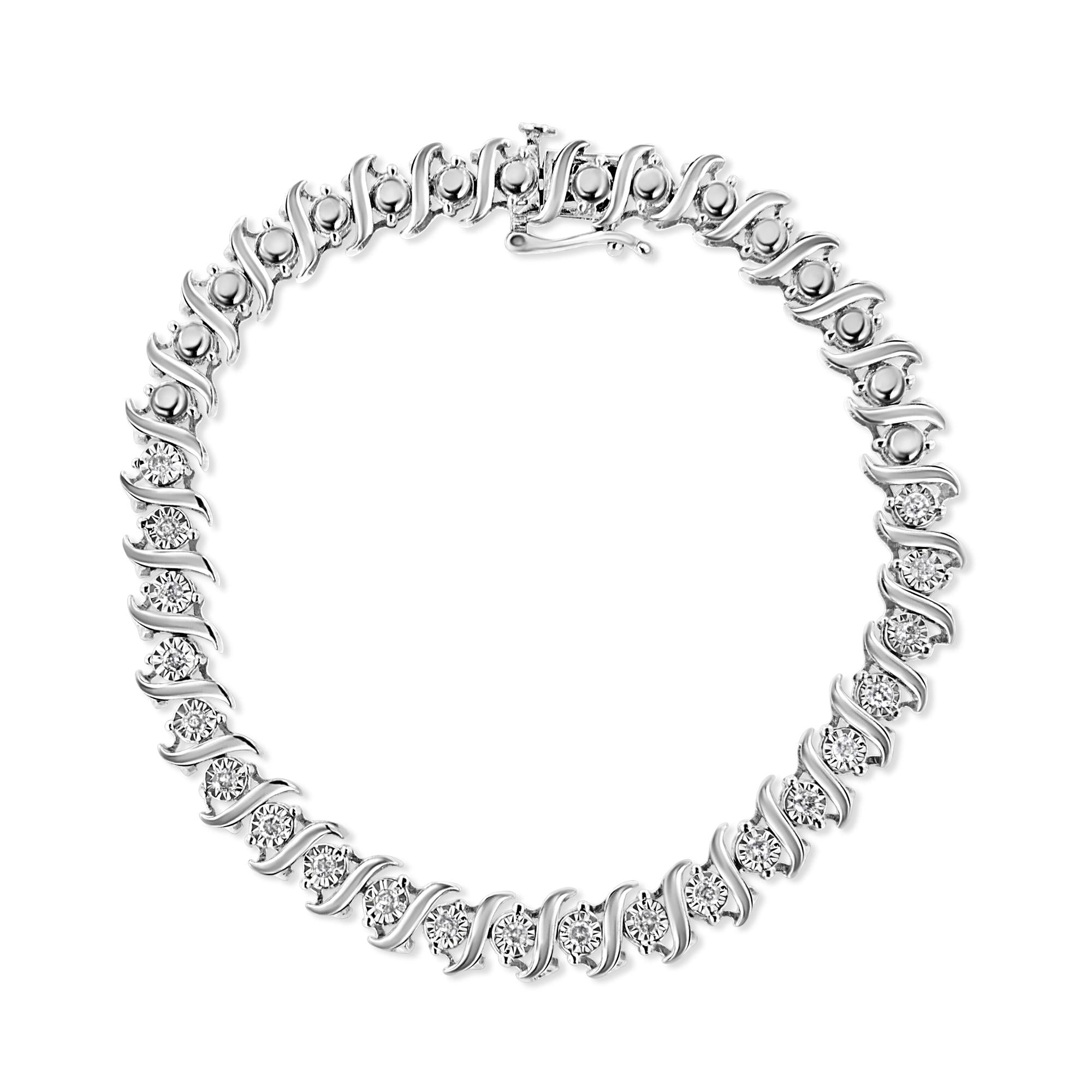 Bracciale tennis in argento sterling 925 con diamanti da 1/2 carati incastonati a forma di "S" - (colore JK, purezza I2-I3) - Misura 7,50 - Friggin Jewelry
