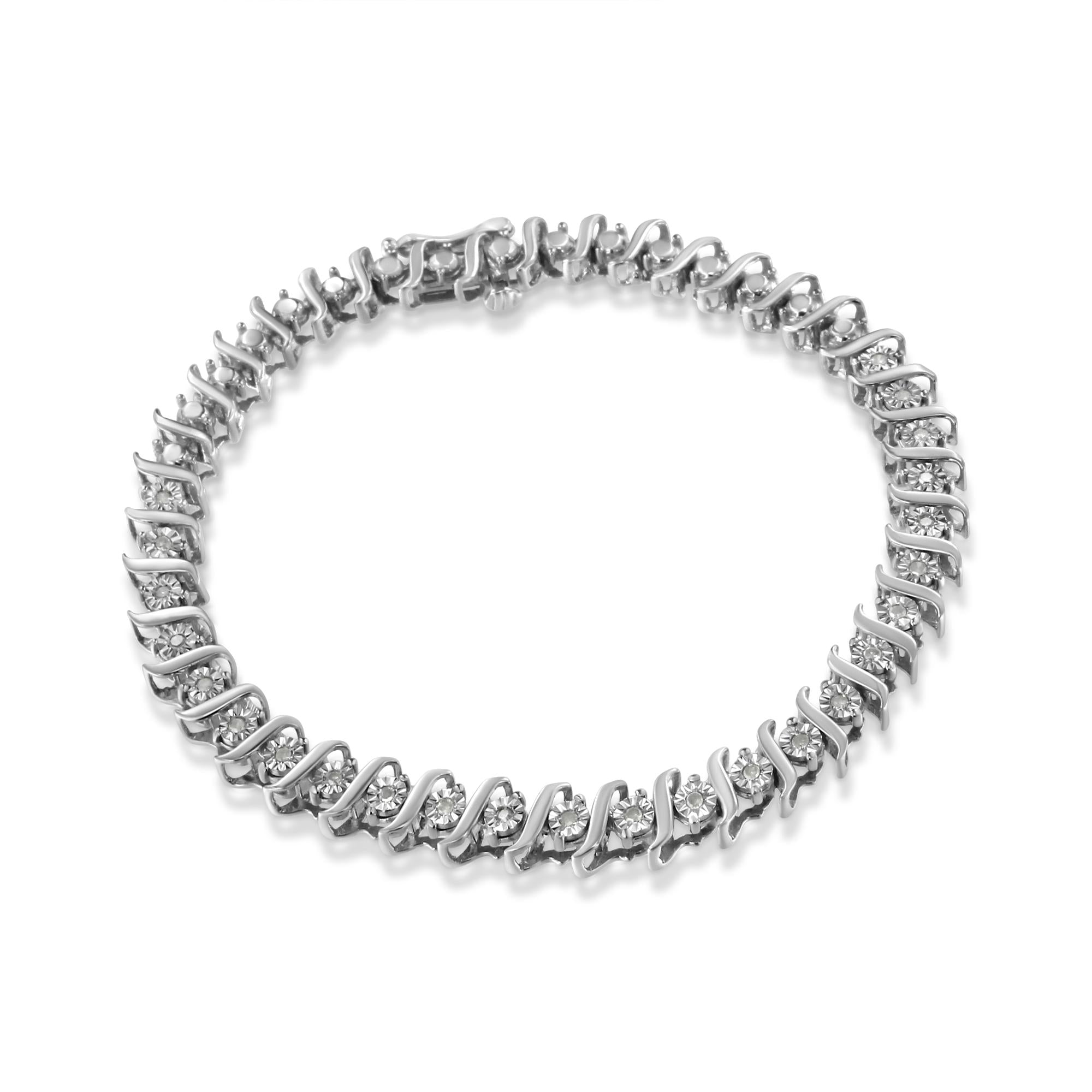 .925 Sterling Silver 1/4 Cttw Diamond Miracle-Set "S" Link Tennis Bracelet (I-J Color, I3 Clarity) - Size 7.25" Inches - Friggin Jewelry