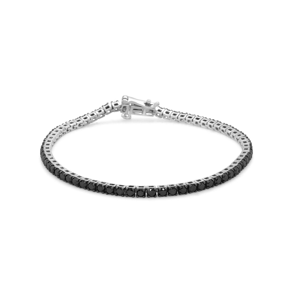 .925 Sterling Silver 4-Prong Set Treated Black Round-Cut Diamond Classic Tennis Bracelet (Black Color, I2-I3 Clarity) - 7.25" - Friggin Jewelry