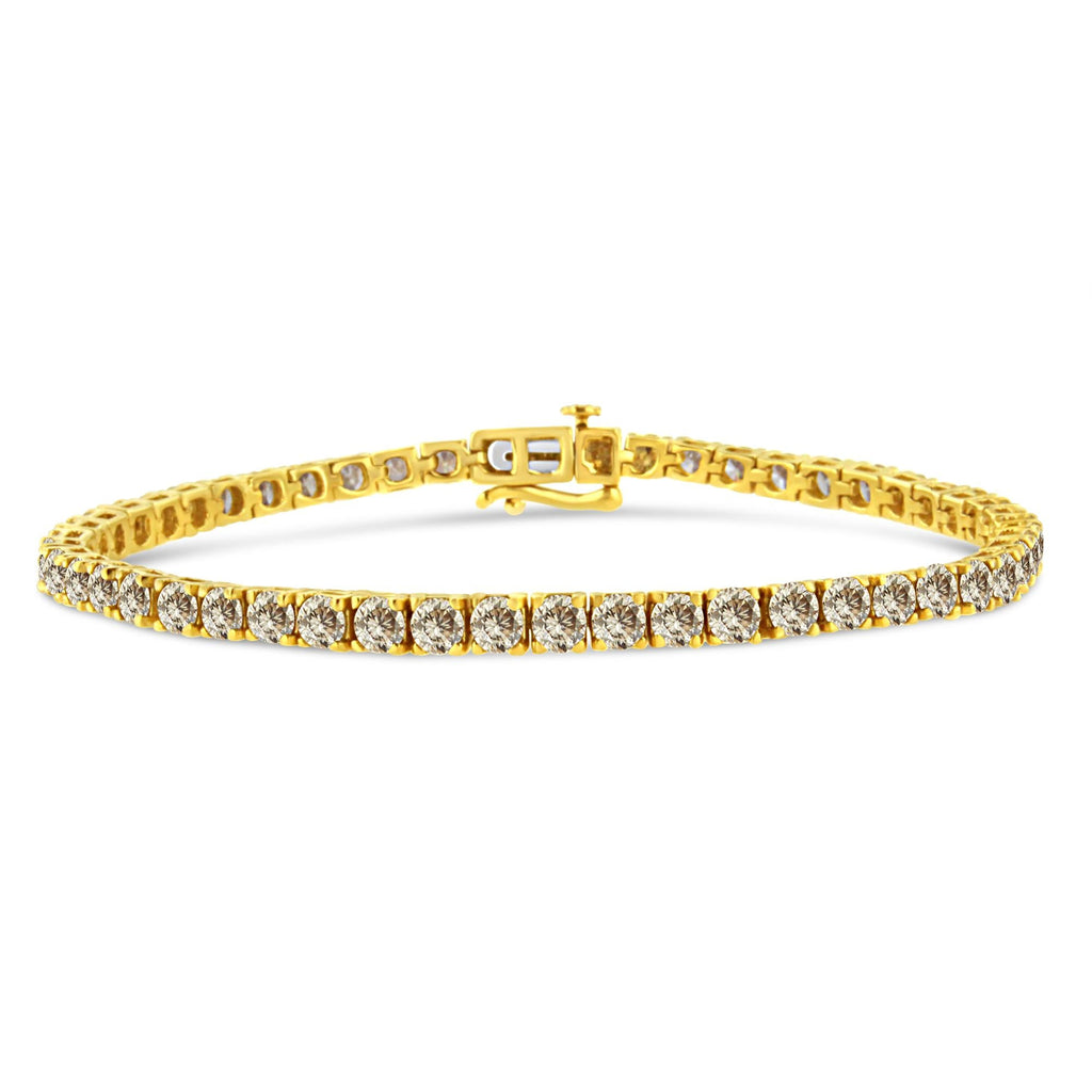 Bracciale tennis classico a maglie in argento sterling 925 placcato oro giallo 14 carati con diamanti da 8,0 ct (colore KL, purezza I2-I3) - 7-1/4" - Friggin Jewelry