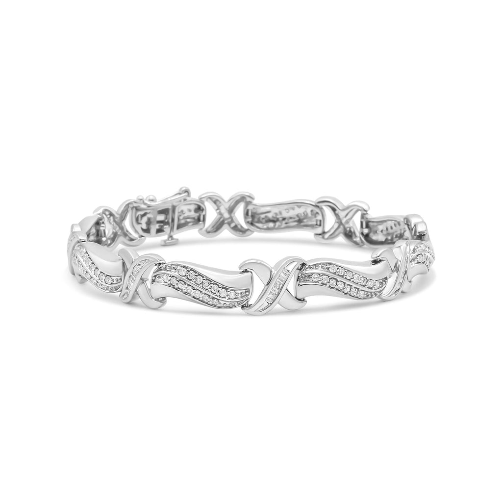 Pulsera de tenis de plata de ley 925 con diamantes de 1 3/4 quilates y eslabones en forma de X (color IJ, claridad I3) - 18 cm - Friggin Jewelry