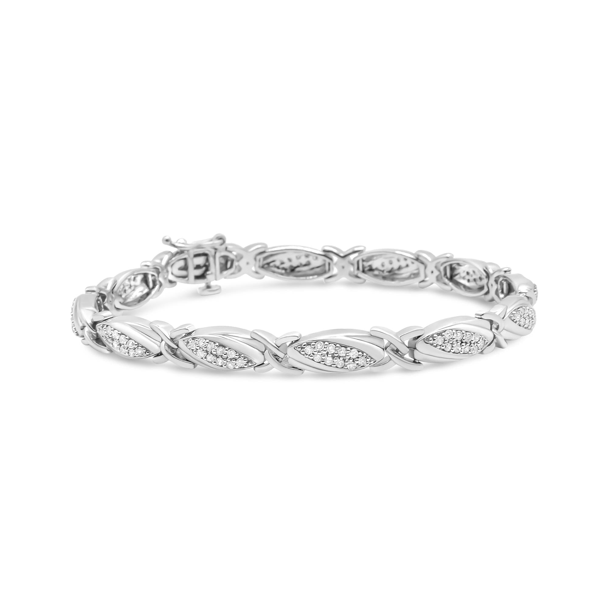 Bracciale a X in argento sterling 925 con diamanti rotondi da 1,00 ct (colore IJ, purezza I2-I3) - Misura 7,25" - Friggin Jewelry