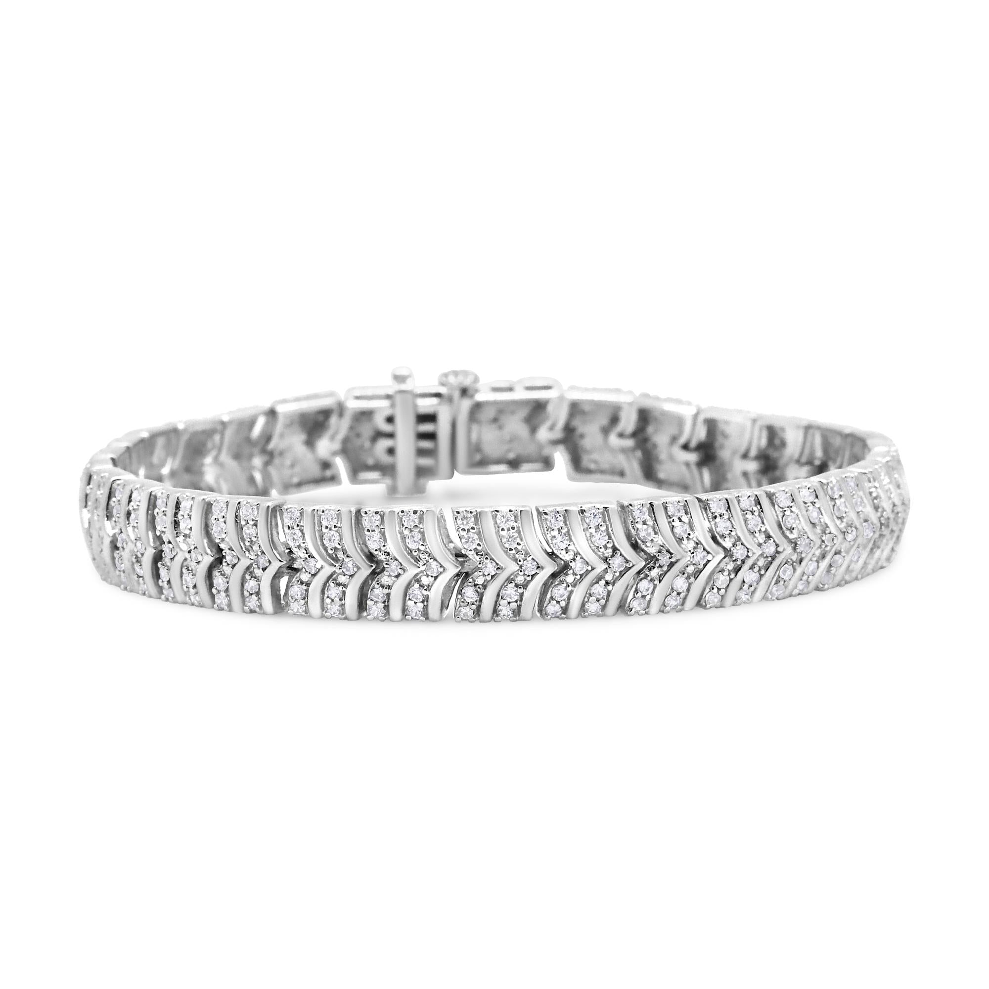 Bracciale a maglie a zig zag in argento sterling 925 con diamanti da 3,00 ct (purezza I2-I3, colore IJ) - Misura 7,25" - Friggin Jewelry