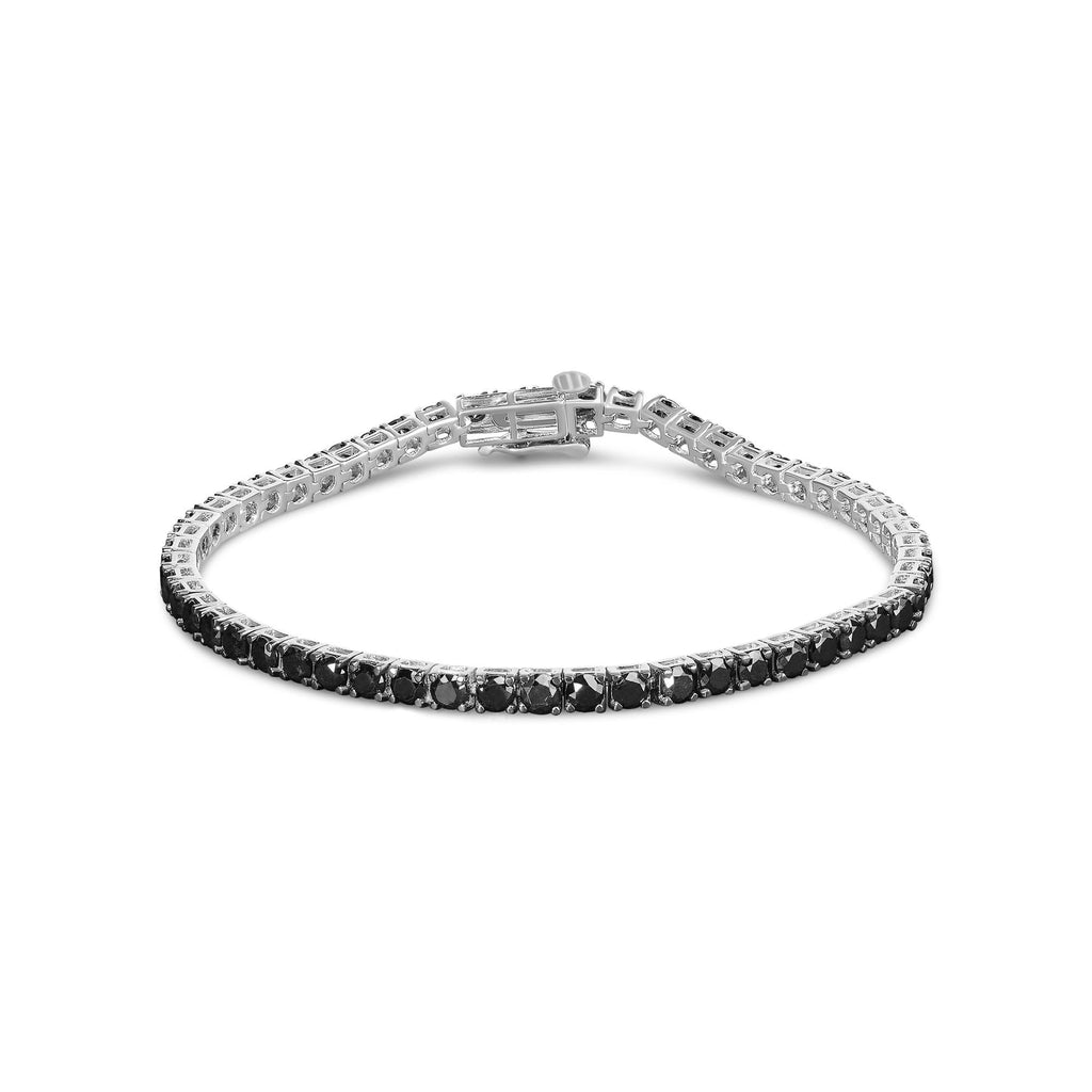 .925 Sterling Silver 4-Prong Set Treated Black Round-Cut Diamond Classic Tennis Bracelet (Black Color, I2-I3 Clarity) - 7.25" - Friggin Jewelry