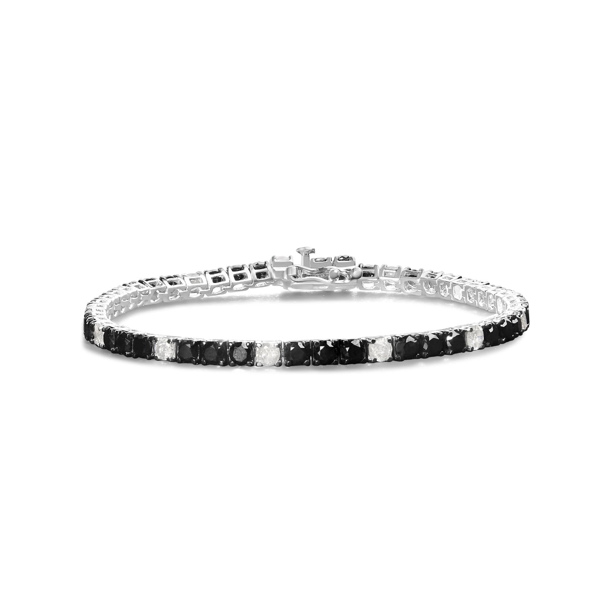 .925 Sterling Silver Black and White Diamond Tennis Bracelet (I-J Color, I2-I3 Clarity) - 7.25" Inches - Friggin Jewelry Premium