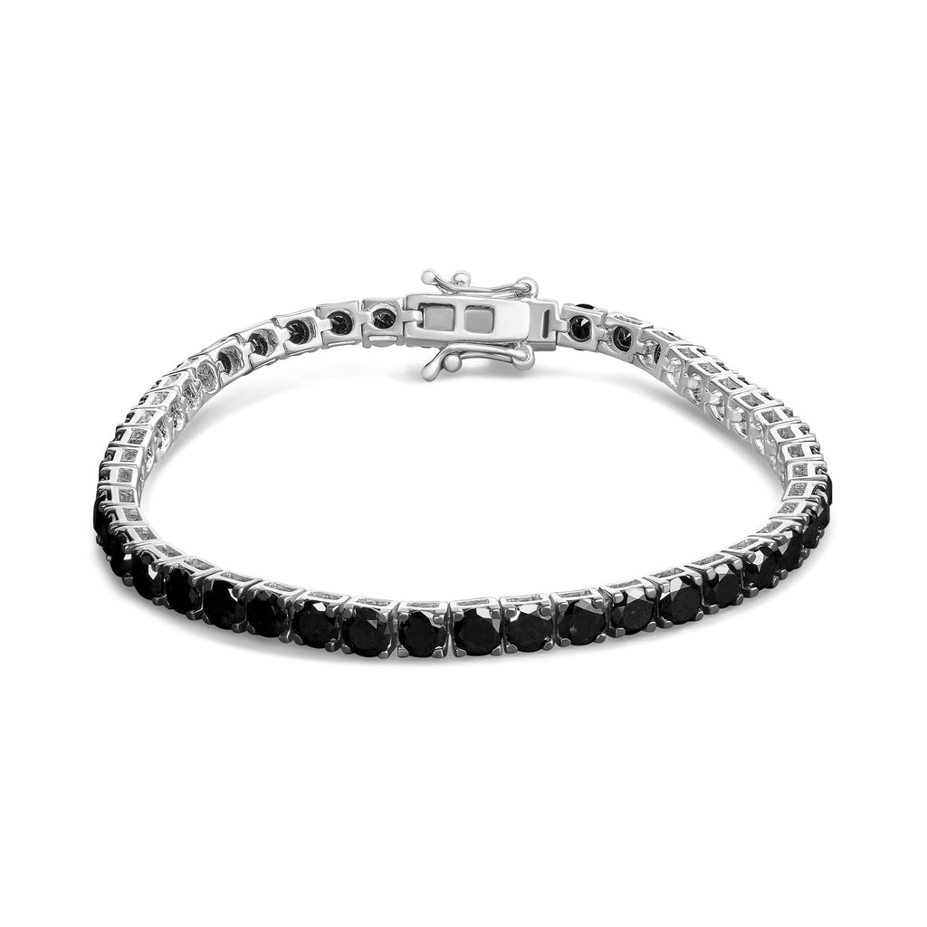 .925 Sterling Silver 4-Prong Set Treated Black Round-Cut Diamond Classic Tennis Bracelet (Black Color, I2-I3 Clarity) - 7.25" - Friggin Jewelry