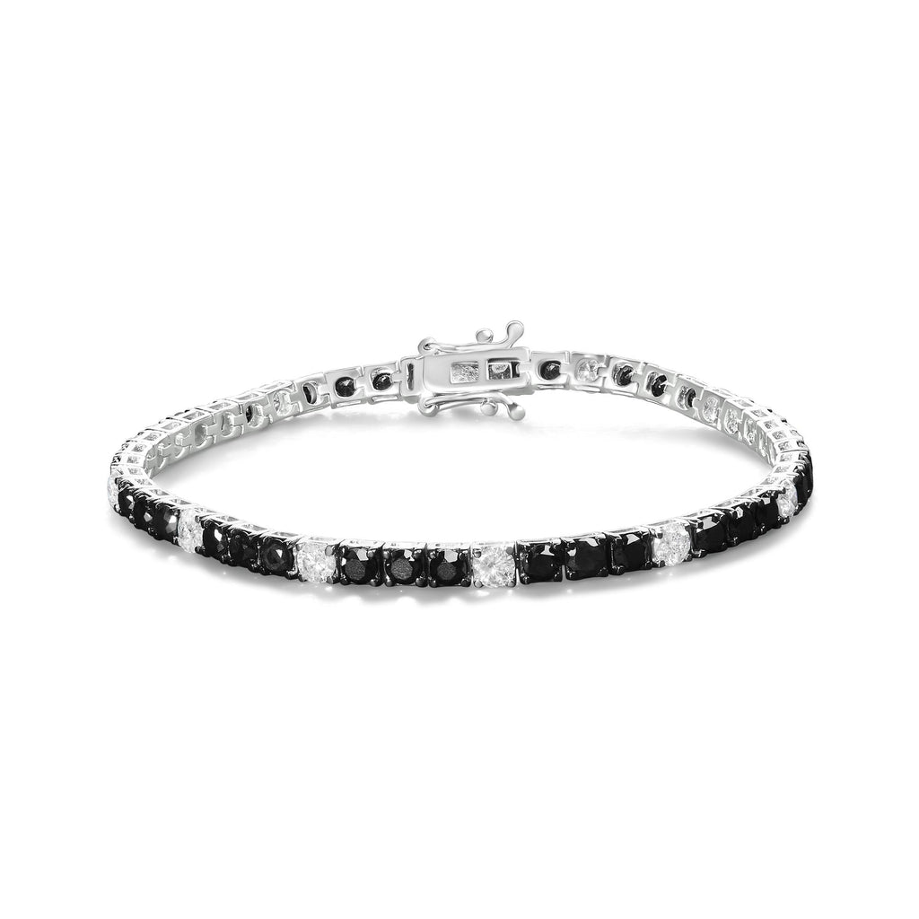 .925 Sterling Silver Black and White Diamond Tennis Bracelet (I-J Color, I2-I3 Clarity) - 7.25" Inches - Friggin Jewelry Premium
