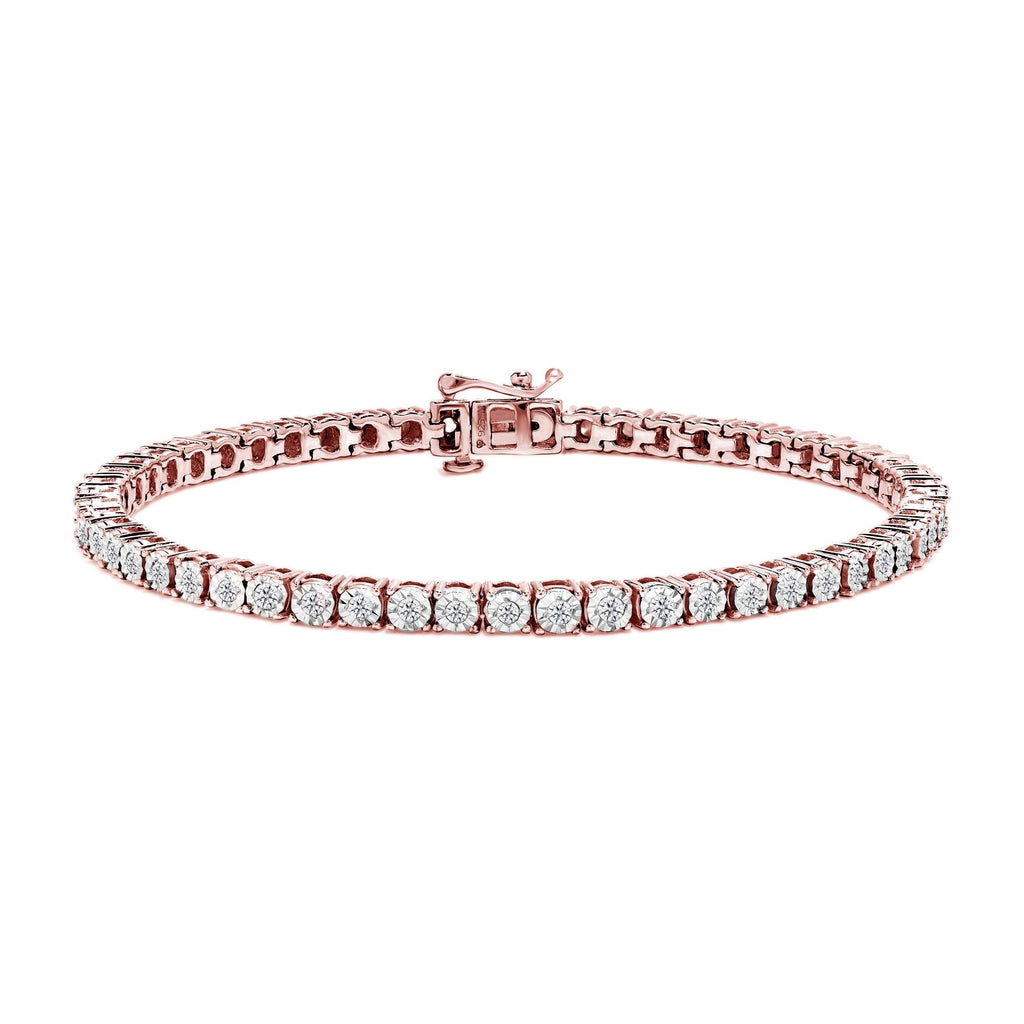 Bracciale tennis in argento sterling 925 con diamanti taglio brillante da 1,0 ct e montatura a sfaccettato (colore IJ, purezza I3) - Friggin Jewelry