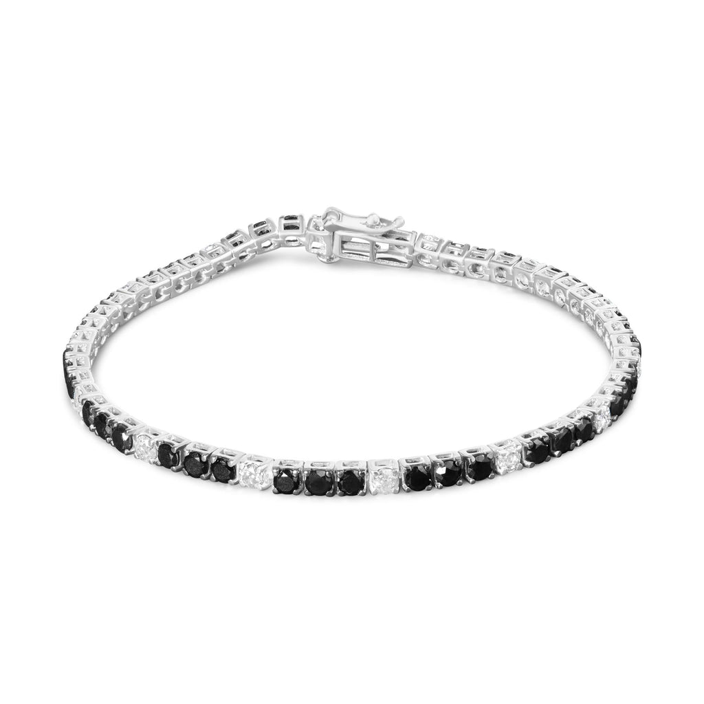 .925 Sterling Silver Black and White Diamond Tennis Bracelet (I-J Color, I2-I3 Clarity) - 7.25" Inches - Friggin Jewelry Premium