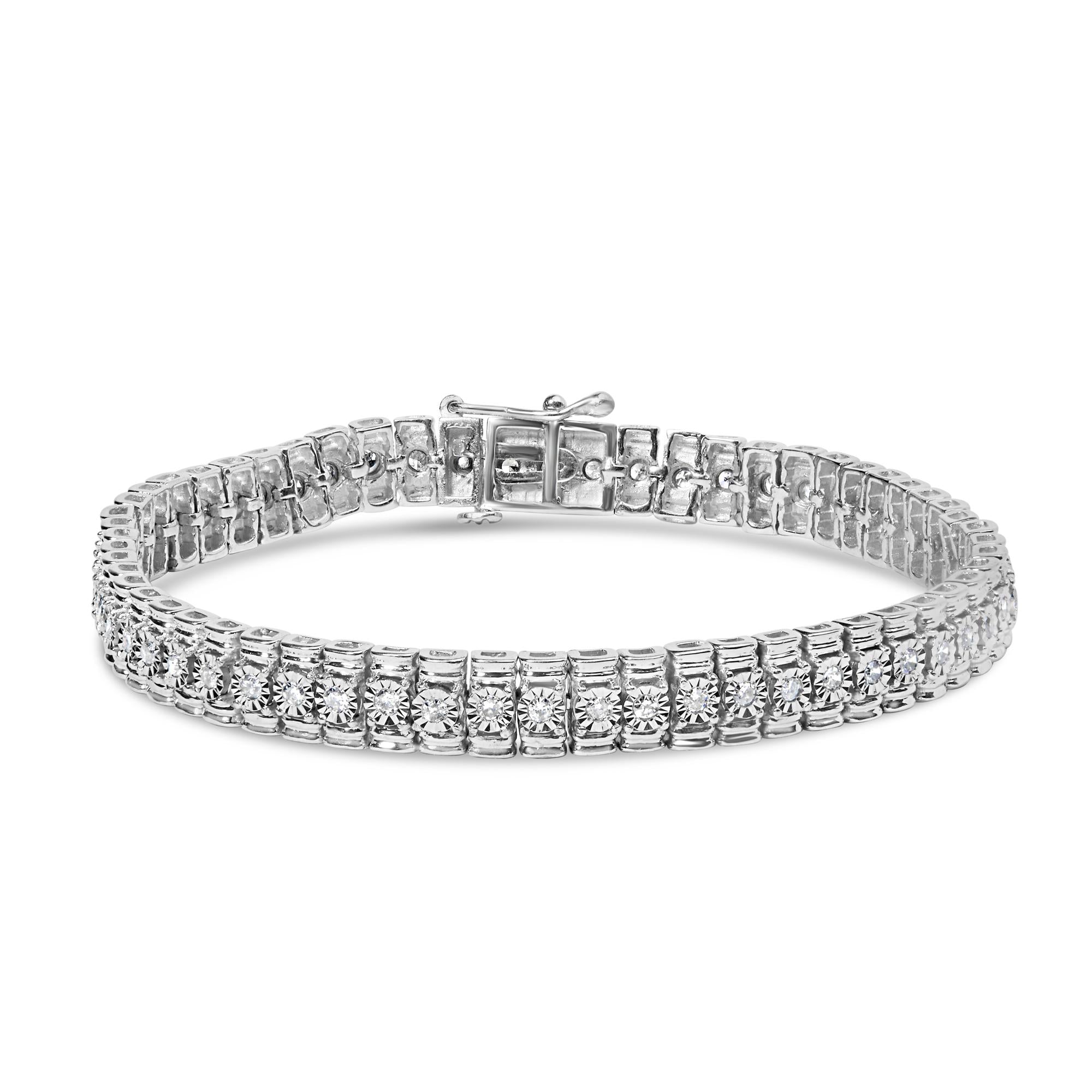 .925 Sterling Silver 1.0 Cttw Diamond Collar Line Link Bracelet (I-J Color, I1-I2 Clarity) - Size 7.25" Inches - Friggin Jewelry