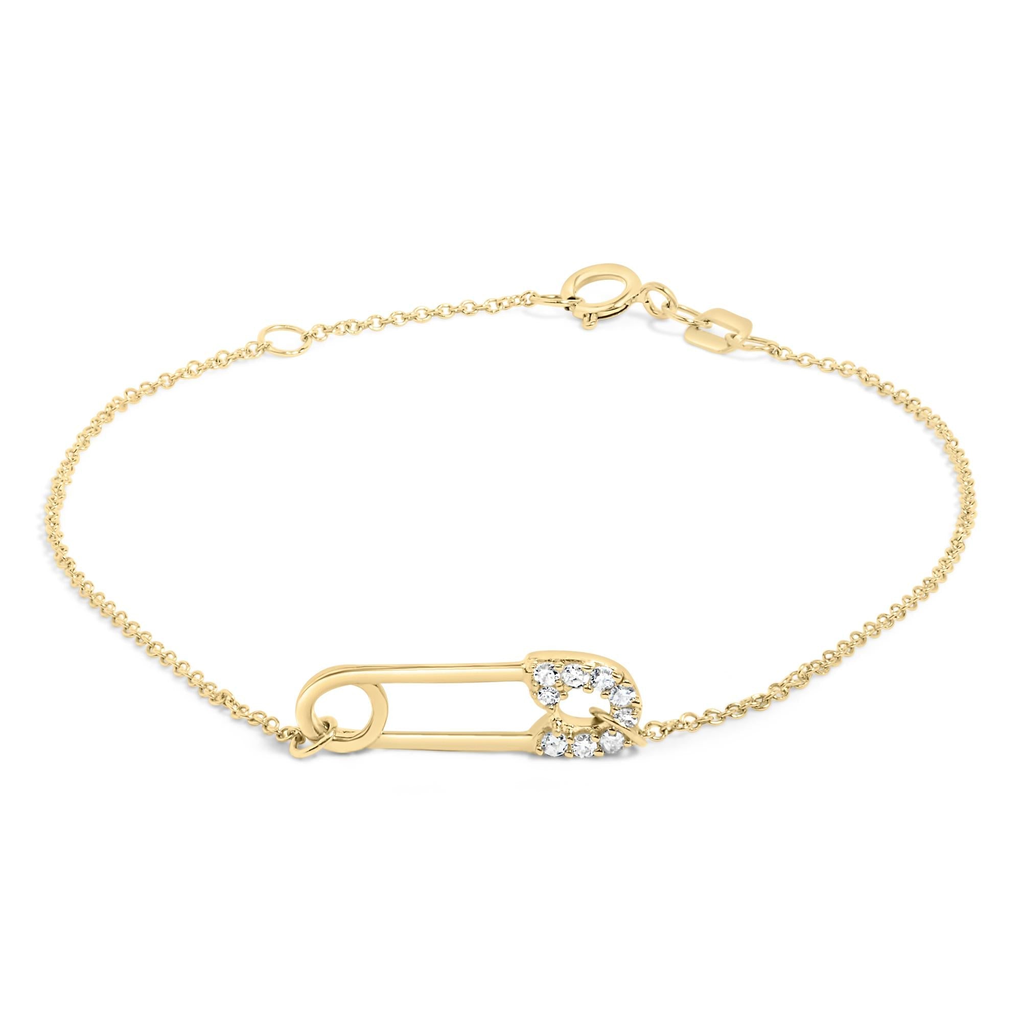 10K Yellow Gold 1/10 Cttw Diamond Paperclip Charm Adjustable Link Bracelet  (J-J Color, I1-I2 Clarity) - 7.25 Inch - Friggin Jewelry
