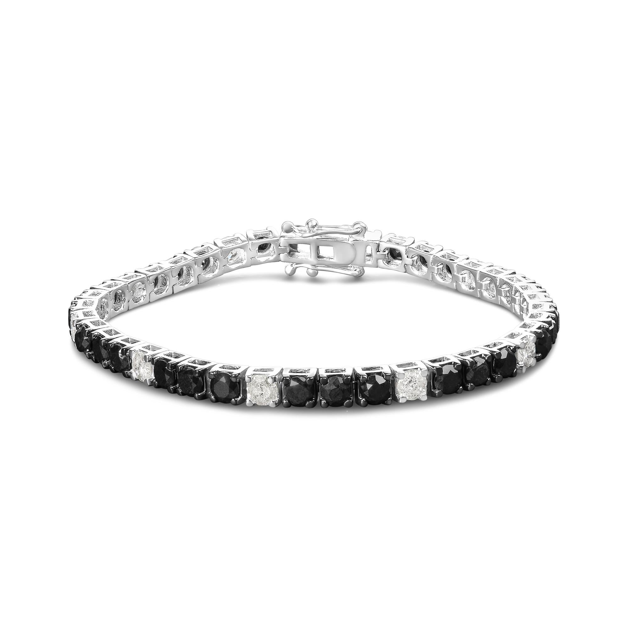 .925 Sterling Silver Black and White Diamond Tennis Bracelet (I-J Color, I2-I3 Clarity) - 7.25" Inches - Friggin Jewelry Premium