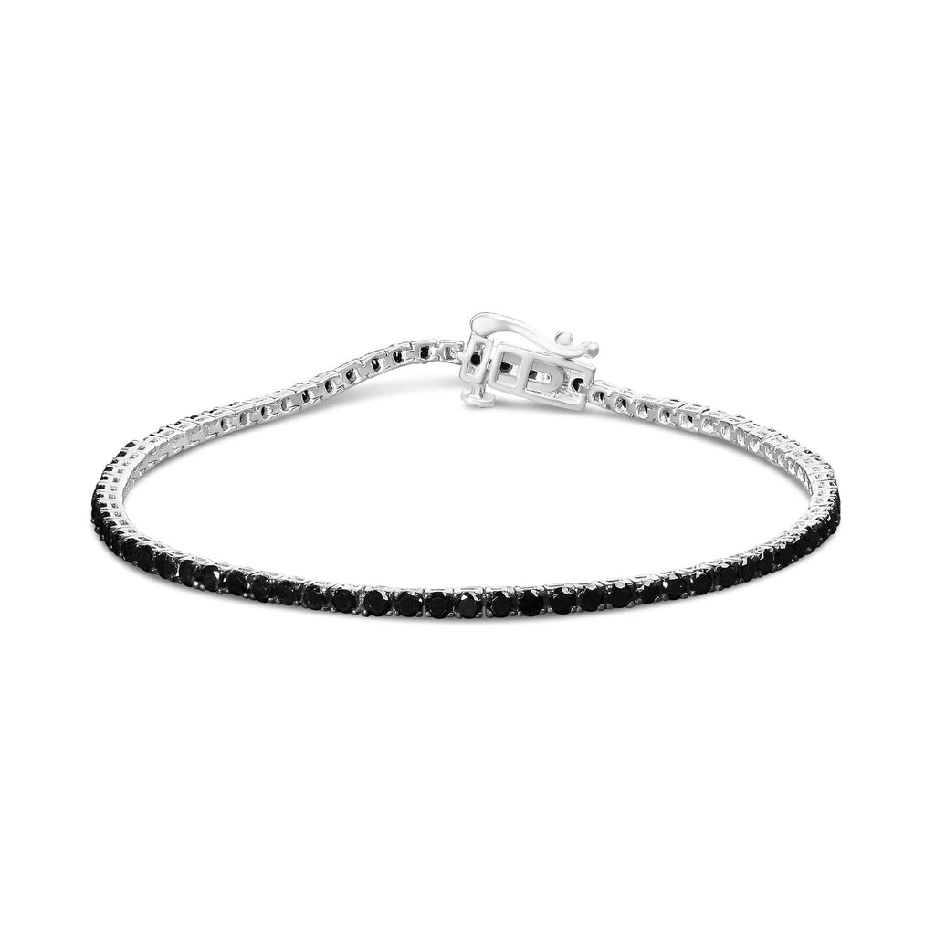 .925 Sterling Silver 4-Prong Set Treated Black Round-Cut Diamond Classic Tennis Bracelet (Black Color, I2-I3 Clarity) - 7.25" - Friggin Jewelry