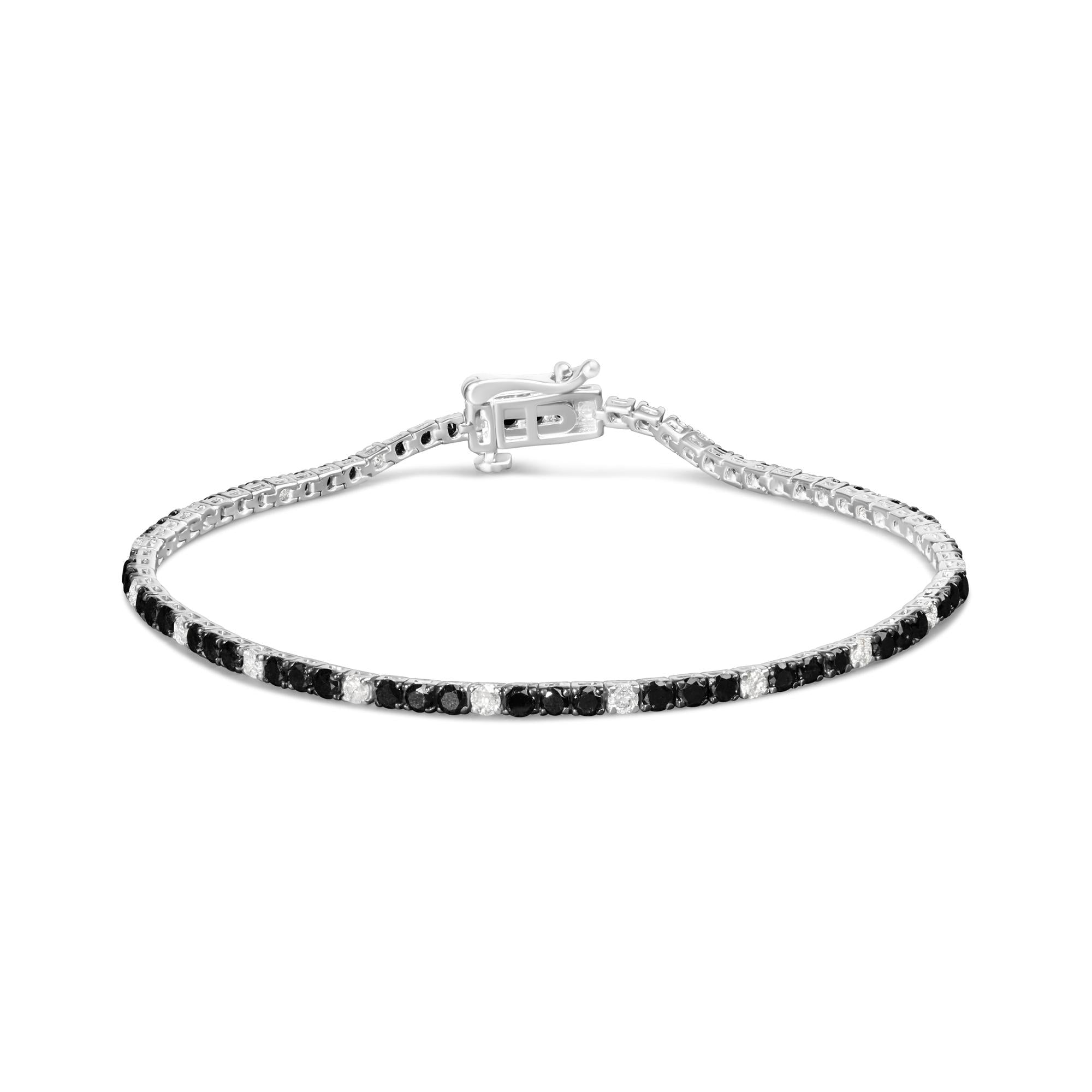 .925 Sterling Silver Black and White Diamond Tennis Bracelet (I-J Color, I2-I3 Clarity) - 7.25" Inches - Friggin Jewelry Premium