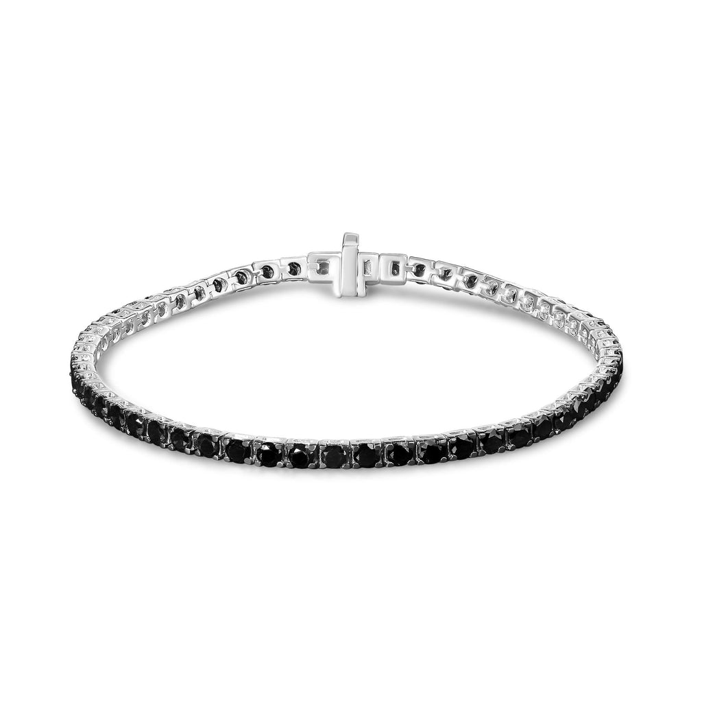 .925 Sterling Silver 4-Prong Set Treated Black Round-Cut Diamond Classic Tennis Bracelet (Black Color, I2-I3 Clarity) - 7.25" - Friggin Jewelry