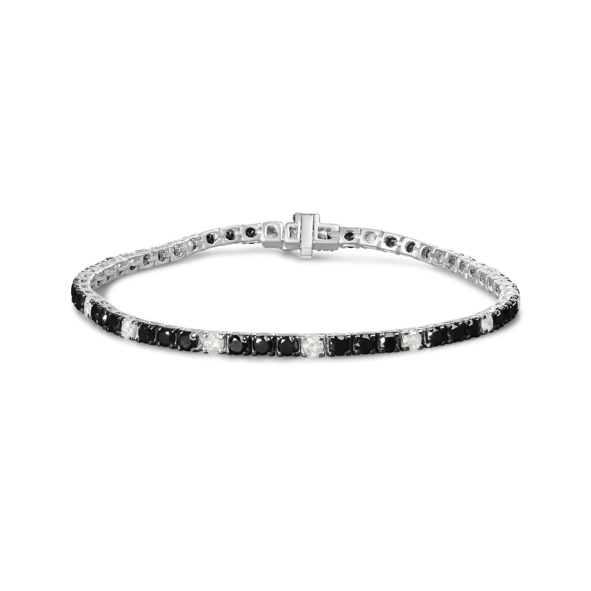 .925 Sterling Silver Black and White Diamond Tennis Bracelet (I-J Color, I2-I3 Clarity) - 7.25" Inches - Friggin Jewelry Premium