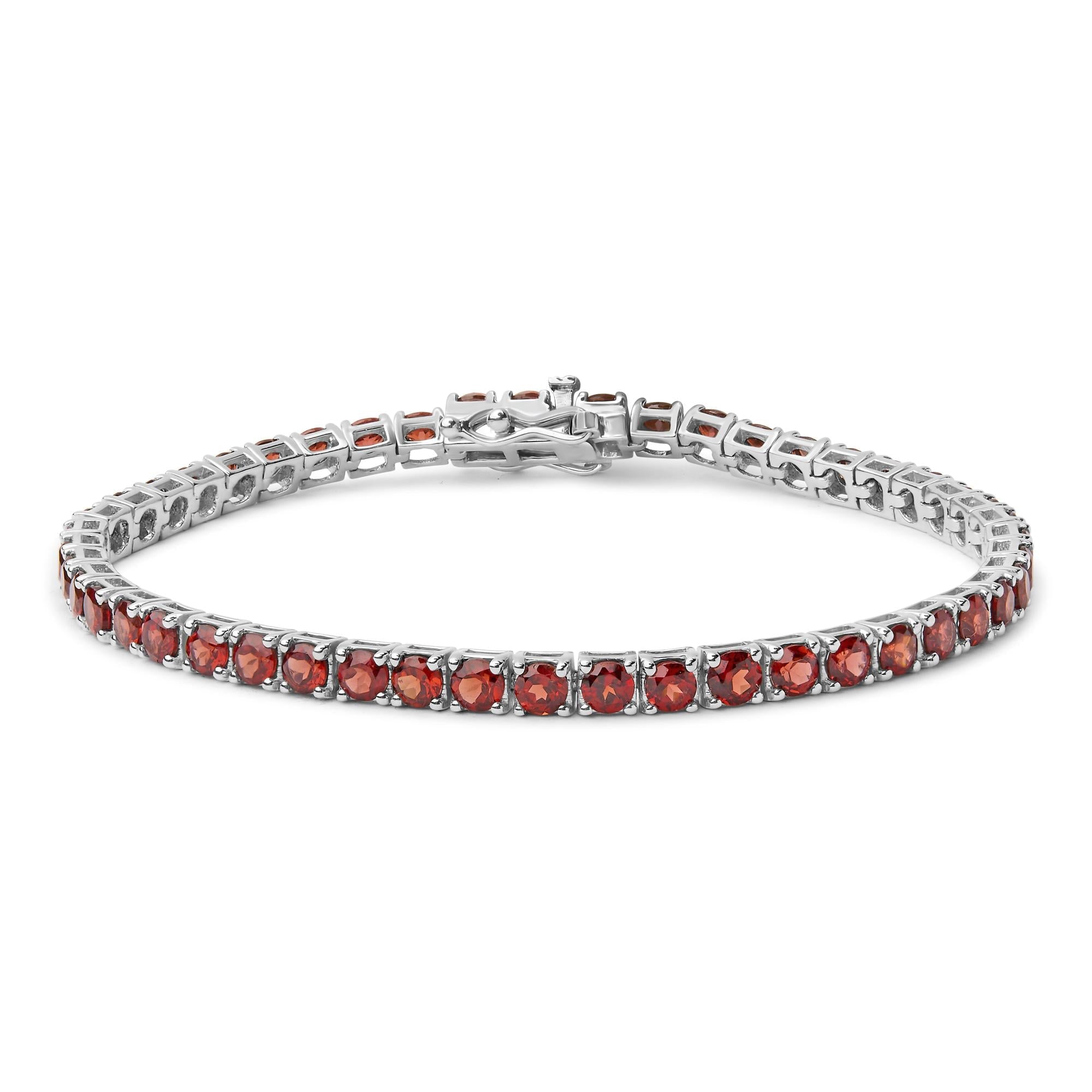 .925 Sterling Silver 10.0 Cttw Created Orange Garnet Tennis Bracelet - 7.25" - Friggin Jewelry