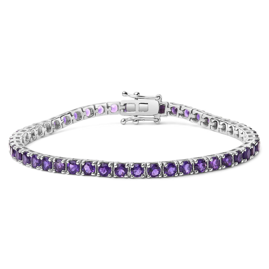 .925 Sterling Silver 7 3/8 Ctw Created Purple Amethyst Tennis Bracelet -7.25" Inches - Friggin Jewelry