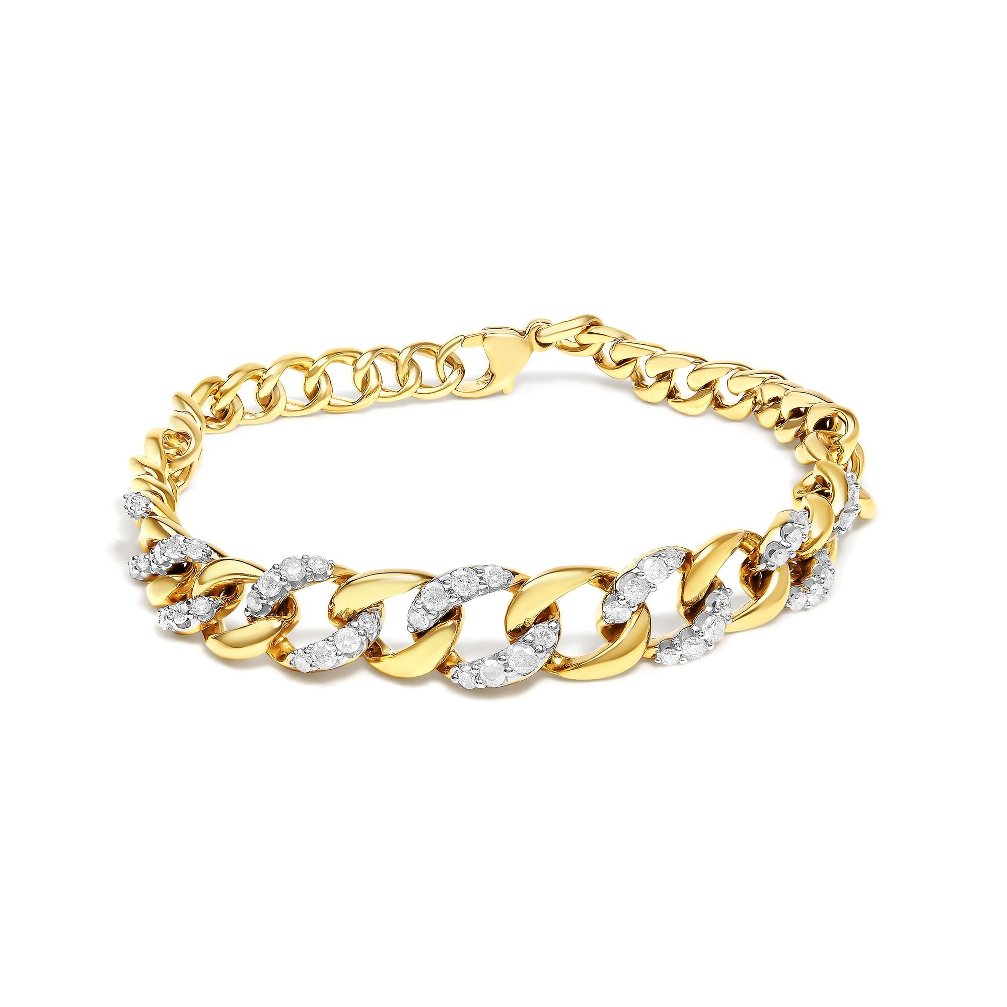 Bracciale a maglie cubane in argento sterling 925 placcato oro giallo 14 carati con diamanti da 1 1/4 carati (colore IJ, purezza I3) - 7,25" - Friggin Jewelry