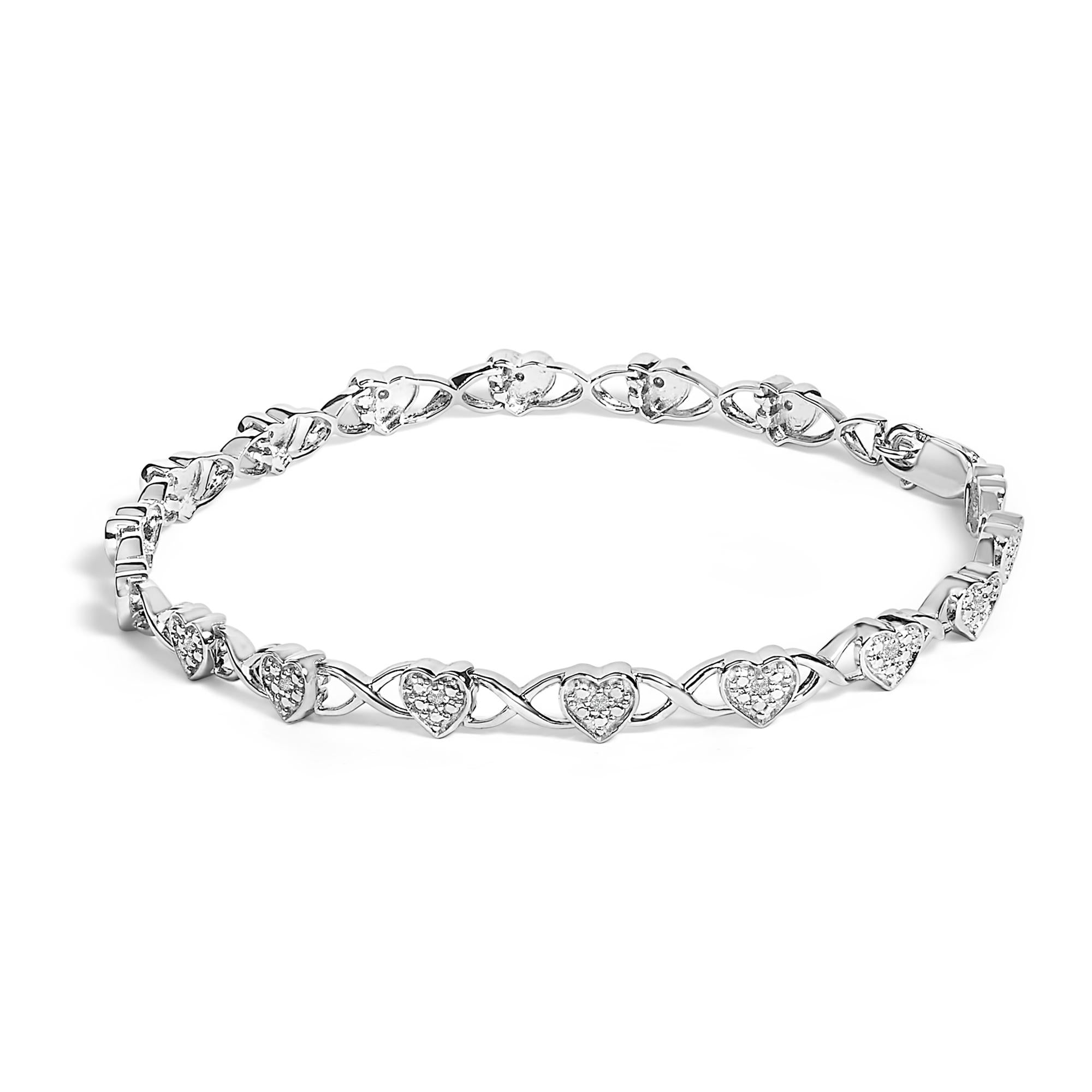 .925 Sterling Silver Diamond Accent Heart Link Bracelet (I-J Color, I3 Clarity) - 7.25" - Friggin Jewelry