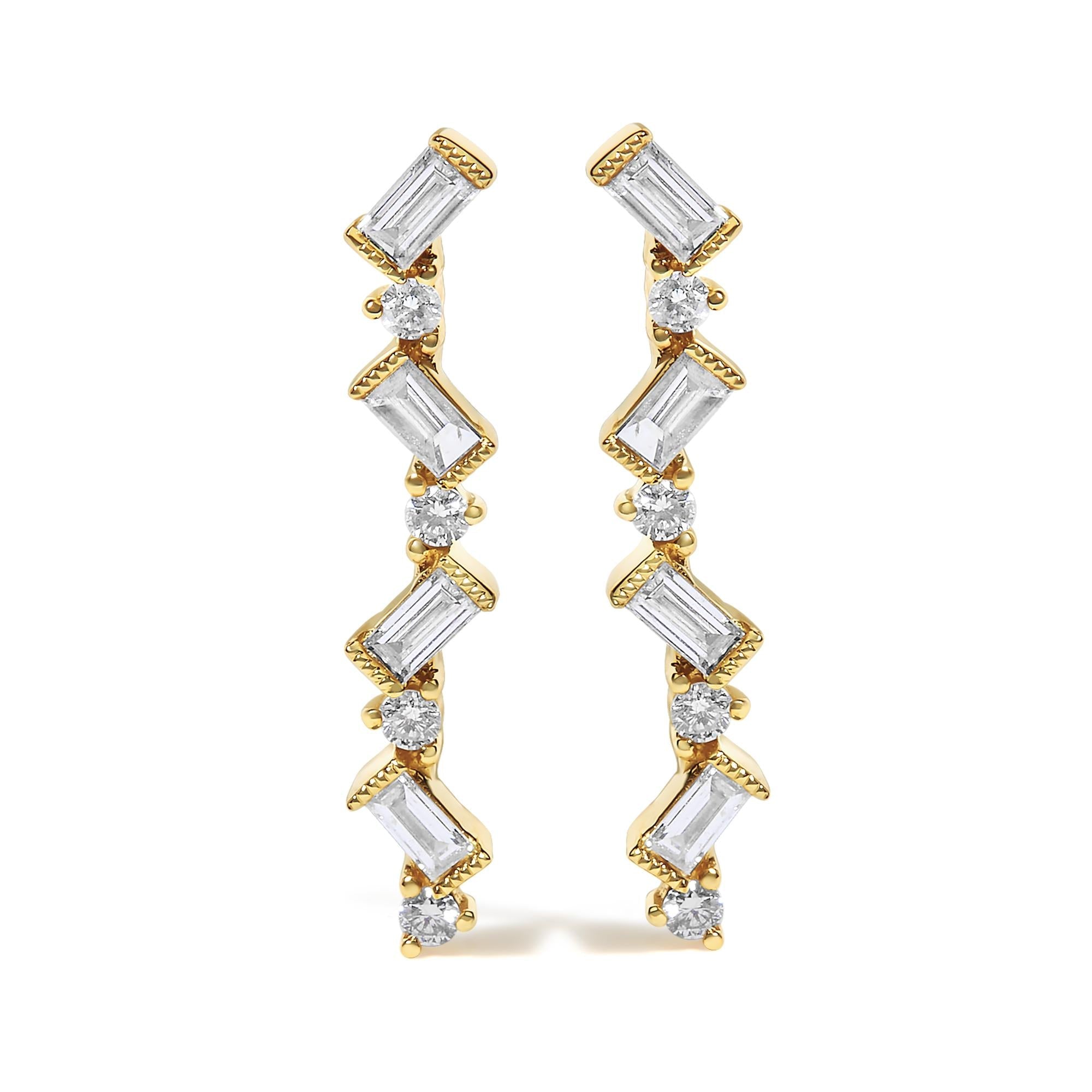 14K Yellow Gold 1/2 Cttw Diamond Zig Zag Drop Earrings (I-J Color, SI2-I1 Clarity) - Friggin Jewelry