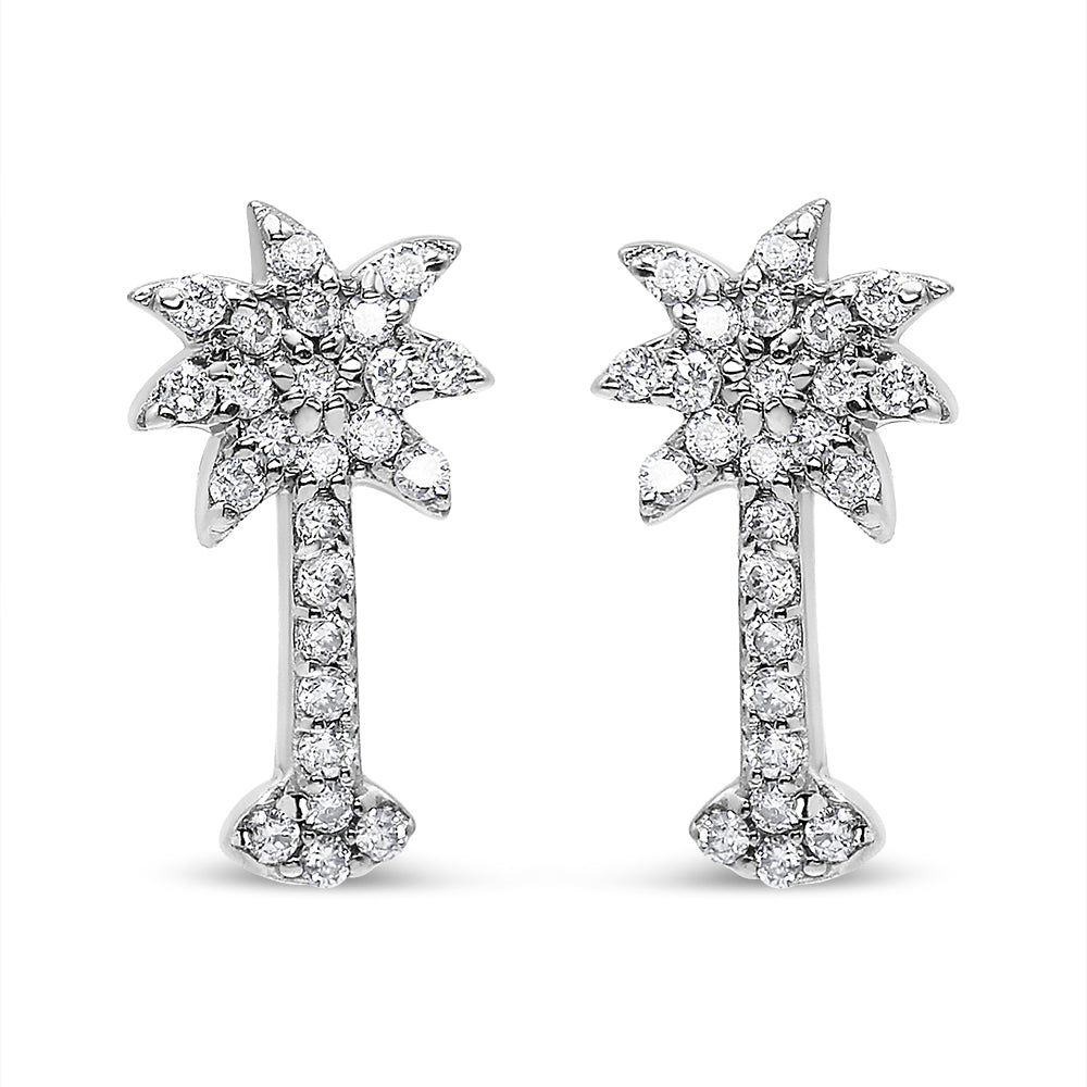 14K White Gold 1/4 Cttw Diamond Palm Tree Push Back Stud Earrings (K-L Color, I1-I2 Clarity) - Friggin Jewelry