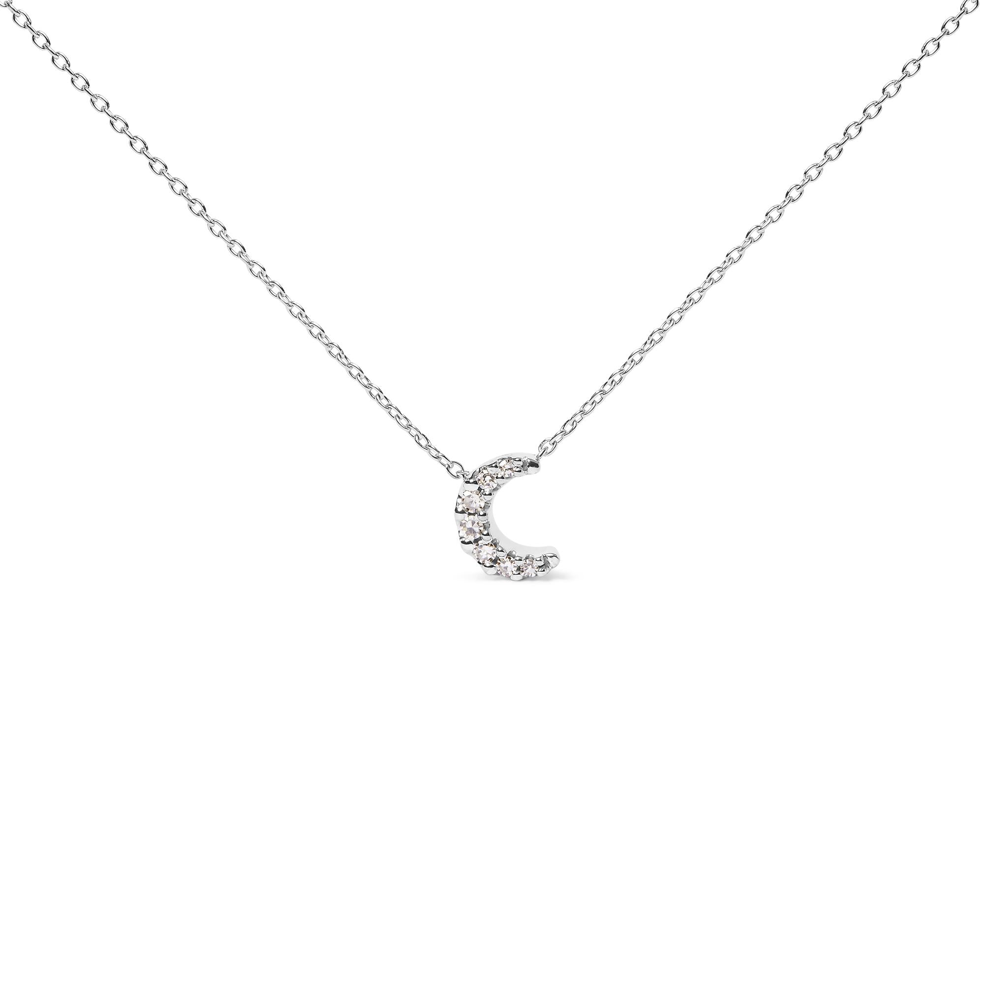 10K White Gold Diamond Accented Crescent Moon Shaped 18" Inch Pendant Necklace (H-I Color, I1-I2 Clarity) - Friggin Jewelry
