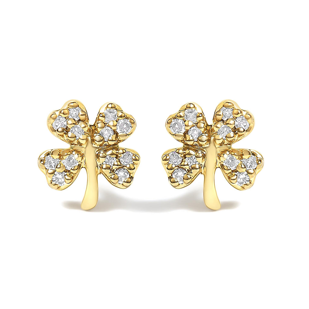 Aretes de trébol de cuatro hojas con detalles de diamantes en oro amarillo de 10 quilates - Friggin Jewelry