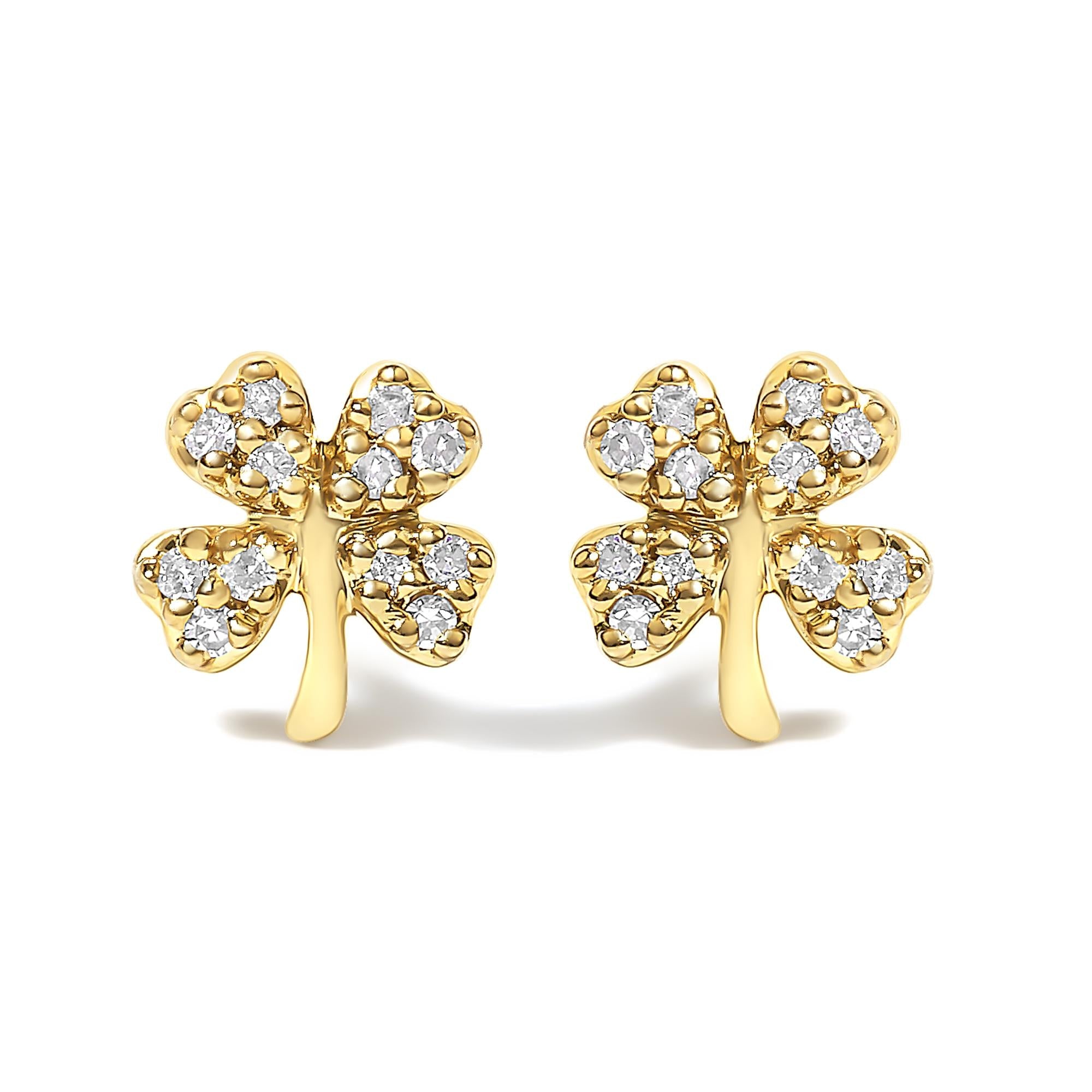 Aretes de trébol de cuatro hojas con detalles de diamantes en oro amarillo de 10 quilates - Friggin Jewelry