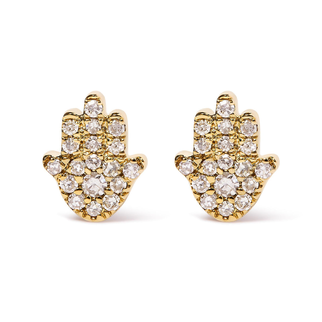 Aretes de oro amarillo de 10 quilates con hamsa y detalles de diamantes (color HI, claridad I1-I2) - Friggin Jewelry