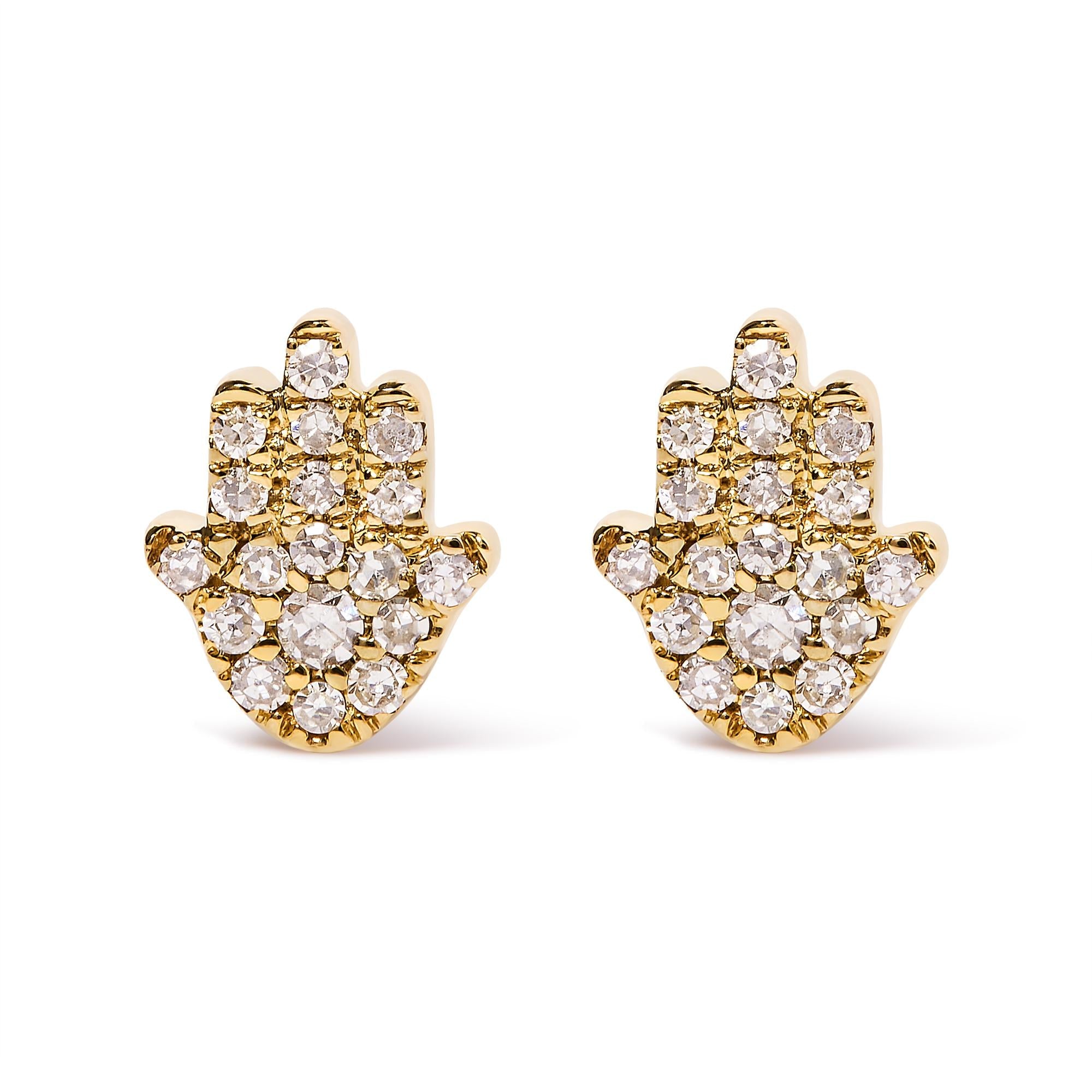 Aretes de oro amarillo de 10 quilates con hamsa y detalles de diamantes (color HI, claridad I1-I2) - Friggin Jewelry