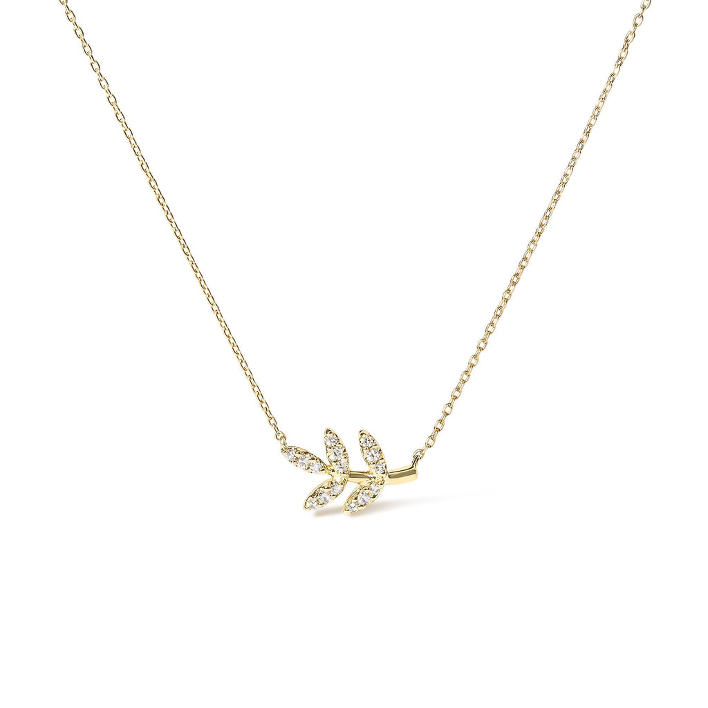 10K Yellow Gold 1/10 Cttw Diamond Leaf and Branch 18" Pendant Necklace (H-I Color, I1-I2 Clarity) - Friggin Jewelry