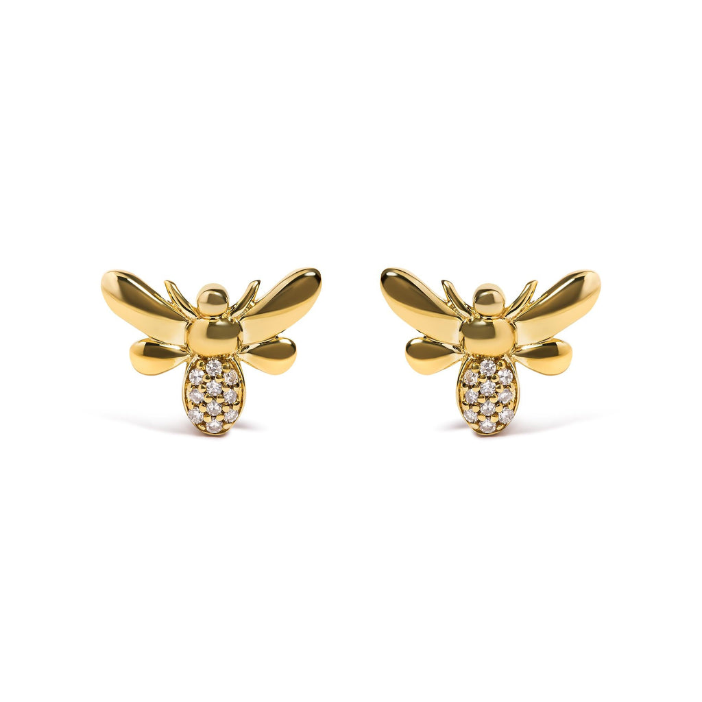Aretes de abejorro en oro amarillo de 10 quilates con detalles de diamantes (color HI, claridad I1-I2) - Friggin Jewelry
