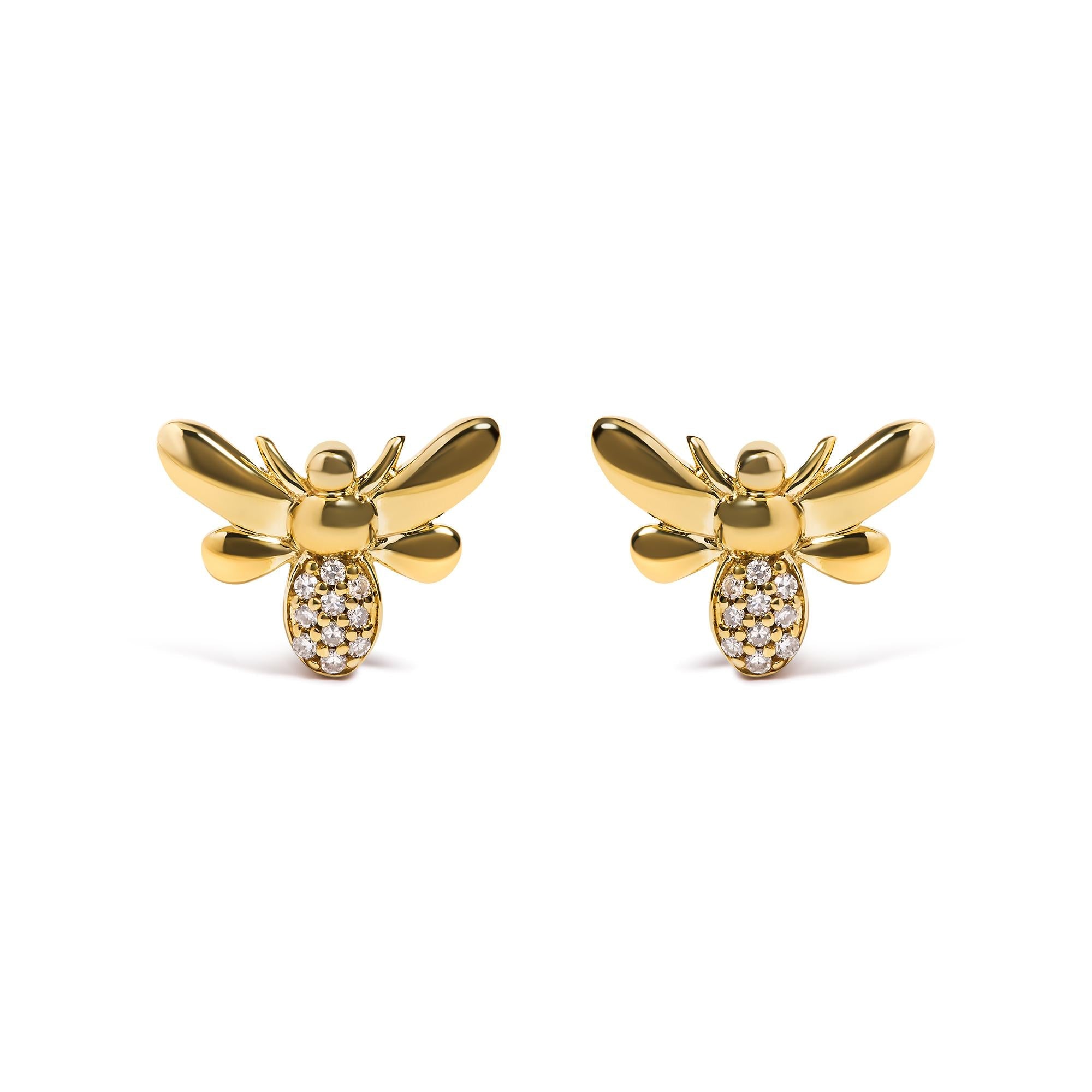 Aretes de abejorro en oro amarillo de 10 quilates con detalles de diamantes (color HI, claridad I1-I2) - Friggin Jewelry
