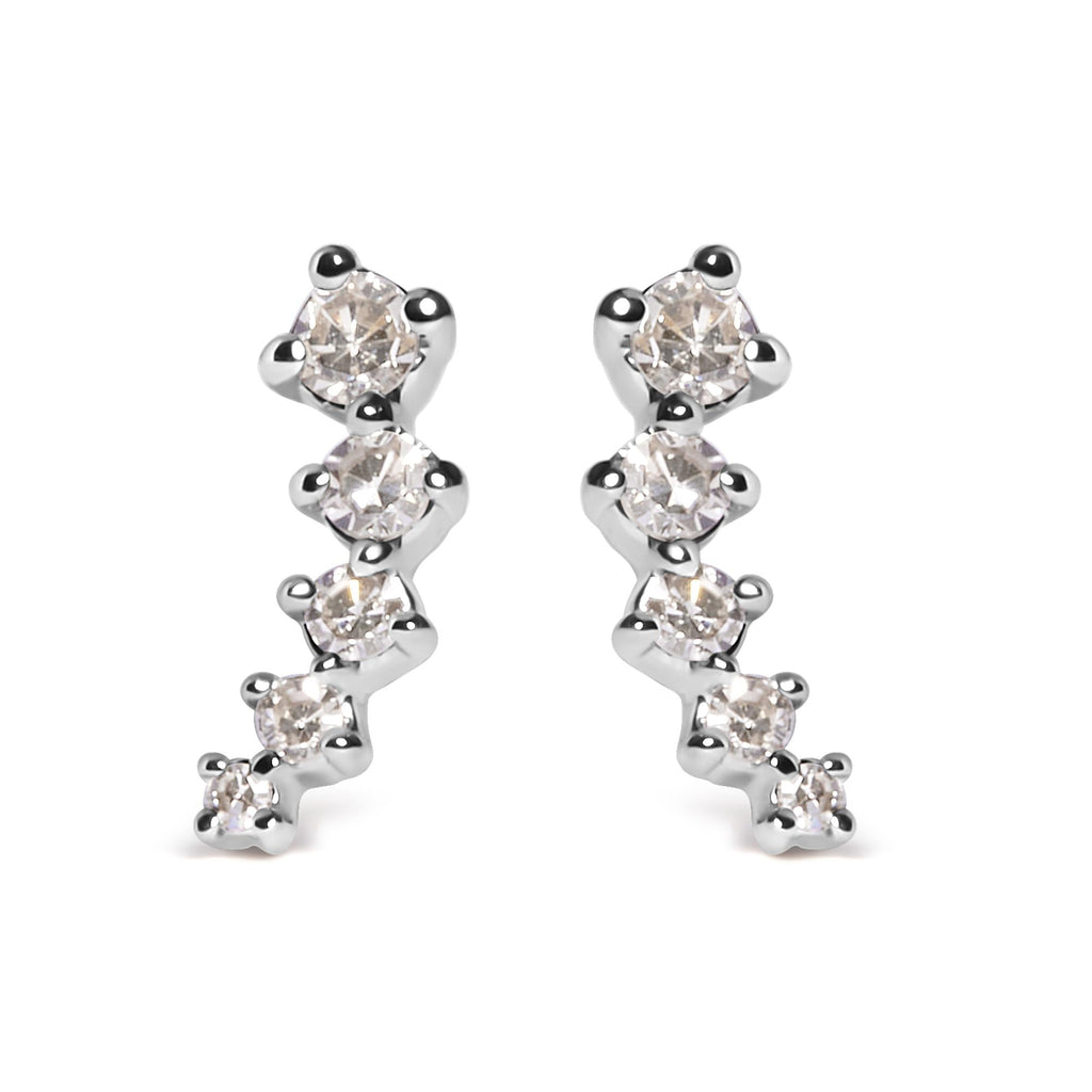 Aretes estilo trepador Journey Style de oro blanco de 10 quilates con diamantes de 1/10 quilates (color HI, claridad I1-I2) - Friggin Jewelry
