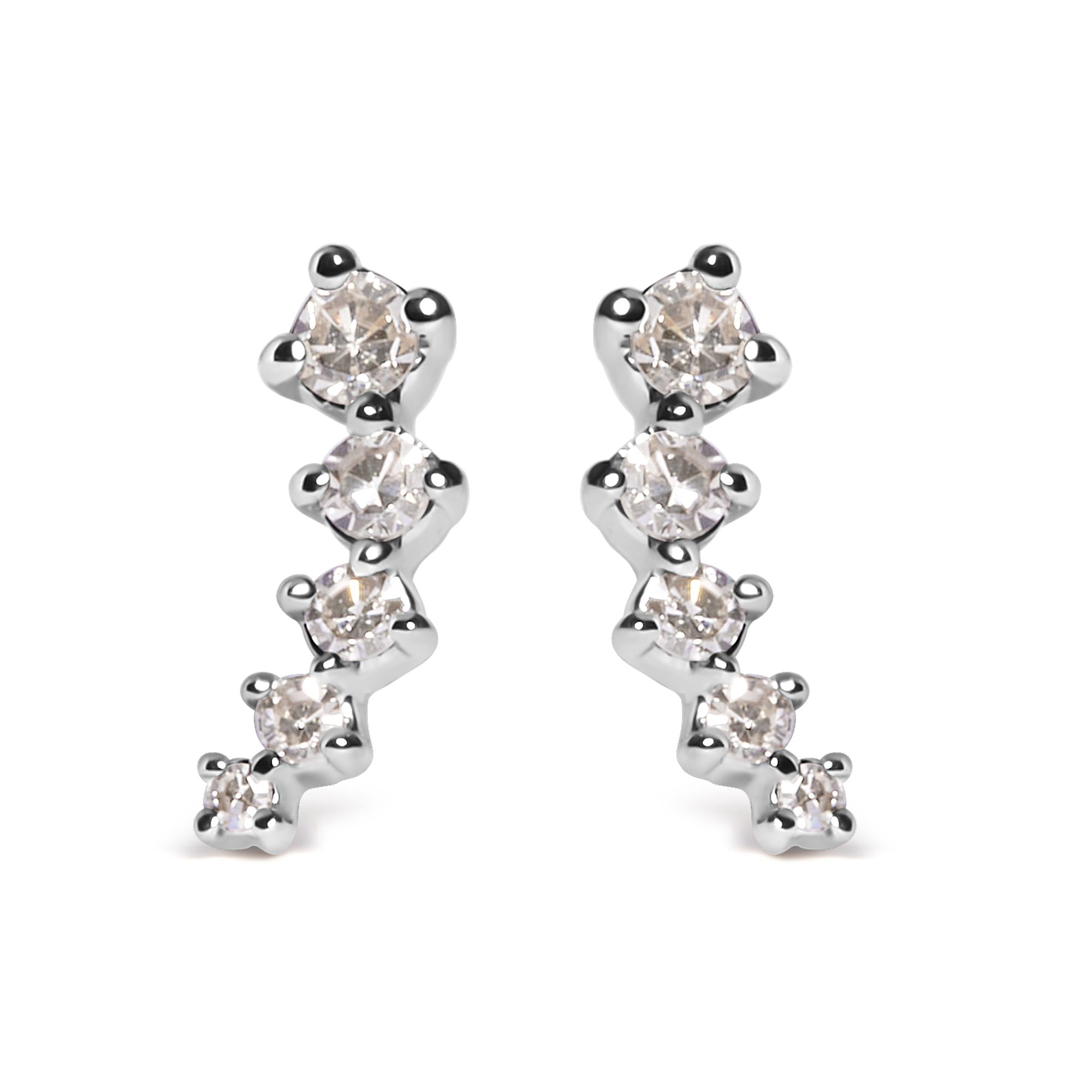 Aretes estilo trepador Journey Style de oro blanco de 10 quilates con diamantes de 1/10 quilates (color HI, claridad I1-I2) - Friggin Jewelry