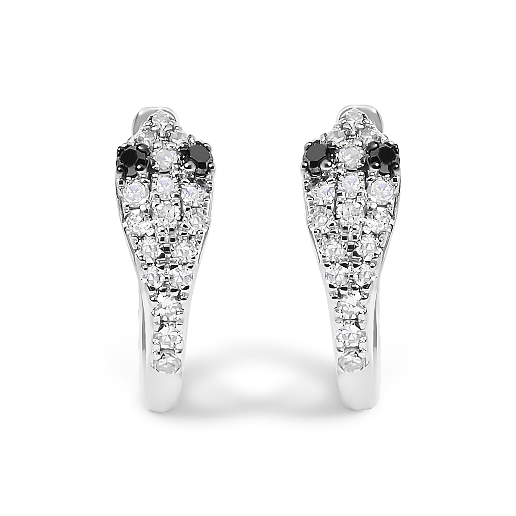 10K White Gold 1/5 Cttw Diamond Snake Eyes Huggy Hoop Earrings - Friggin Jewelry