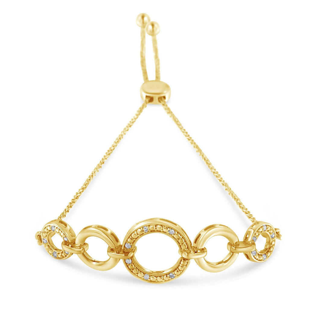 10K Yellow Gold over .925 Sterling Silver Diamond Accented Graduated Infinity Open Circle 6”-9” Adjustable Bolo Bracelet (H-I Color, I2-I3 Clarity) - Friggin Jewelry
