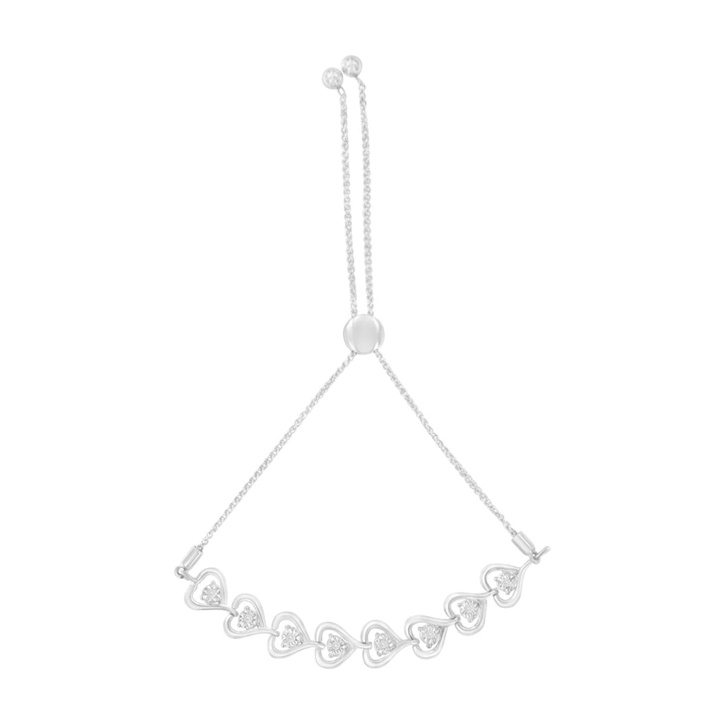 Sterling Silver Diamond Woven Heart Bolo Bracelet (0.1 cttw, H-I Color, I2-I3 Clarity) - Friggin Jewelry